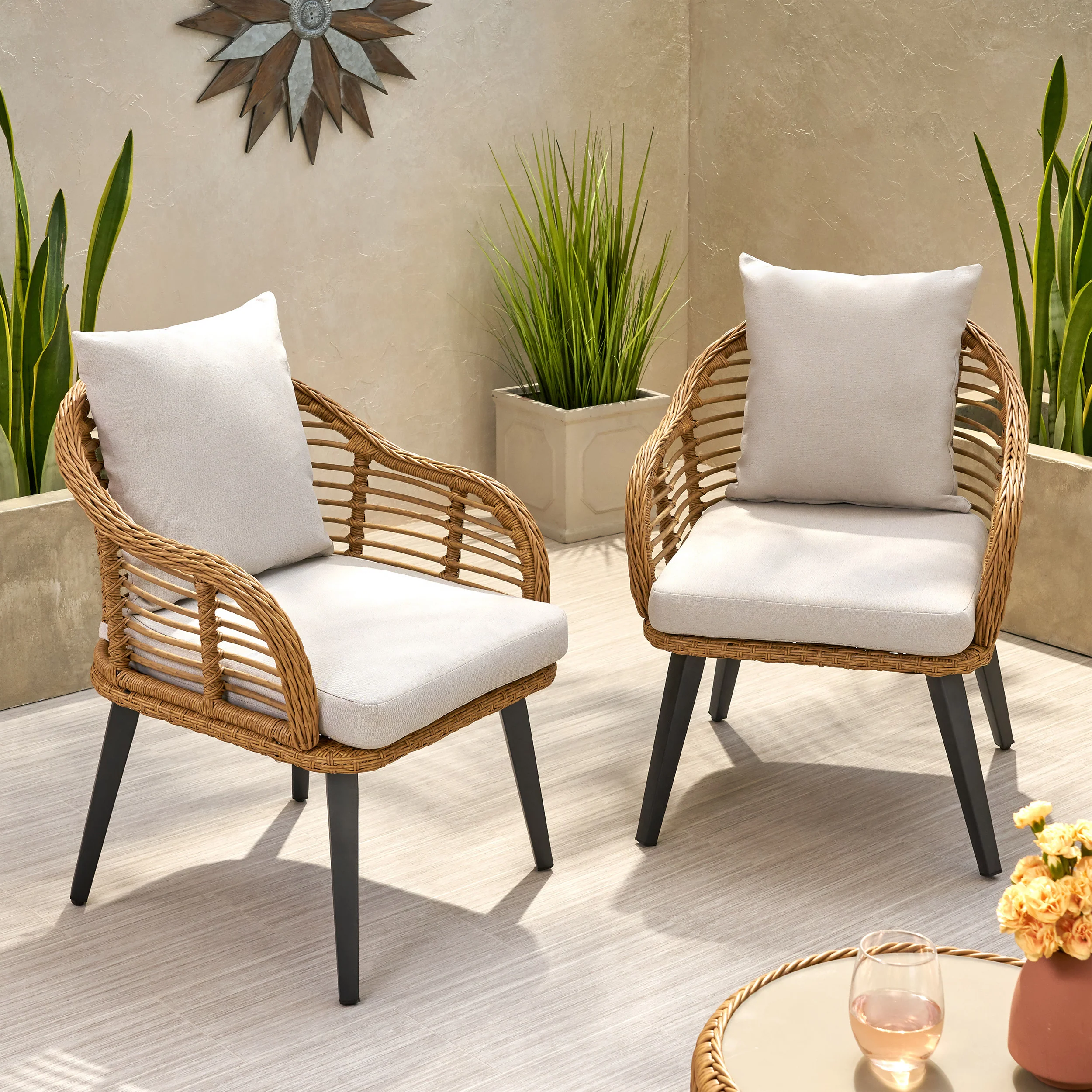 Madison Outdoor Wicker Club Chairs with Cushions (Set of 2) - furnishings