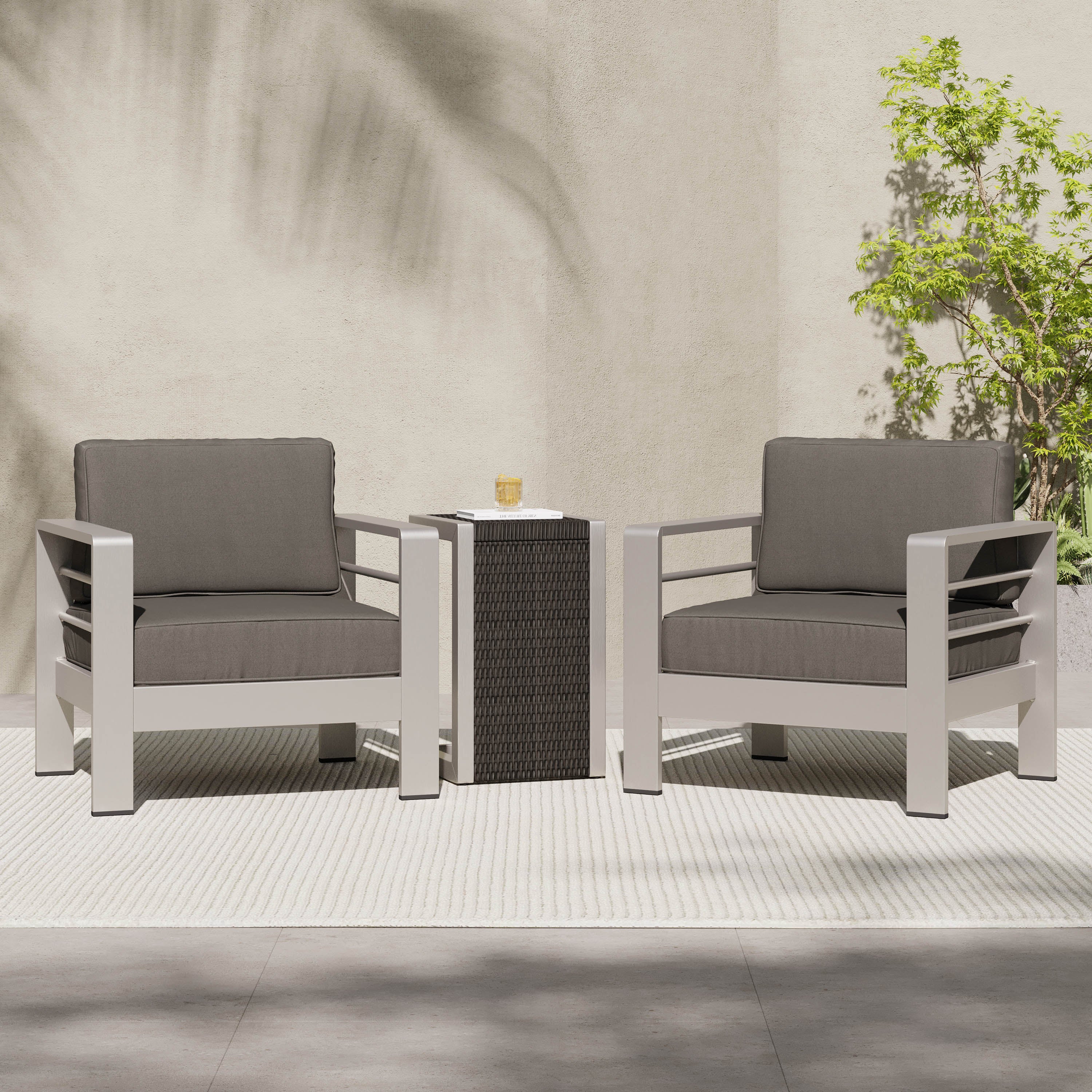 Coral Bay Outdoor Aluminum Club Chairs with Side Table - furnishings