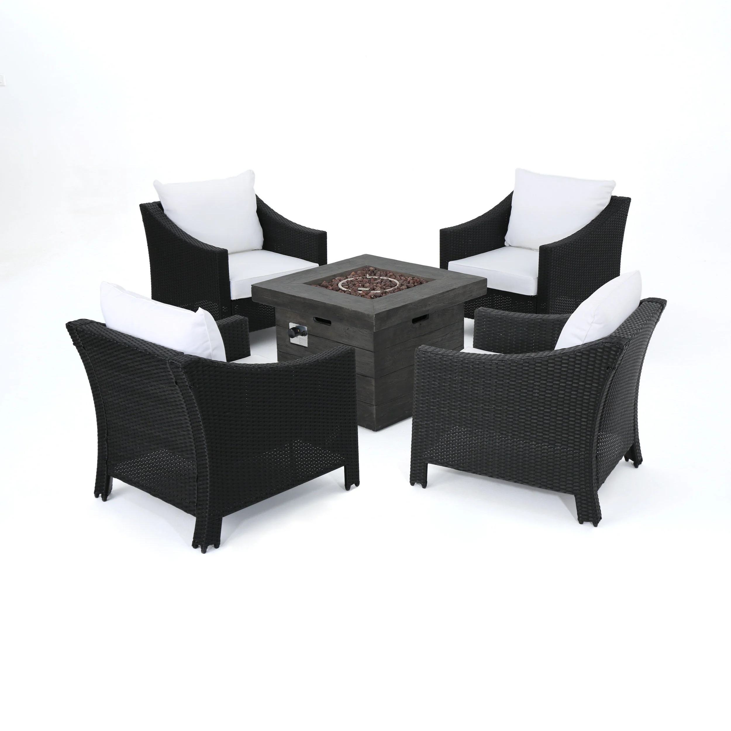 Dione Outdoor 5 Piece Black Wicker Club Chairs Fire Pit Chat Set - furnishings
