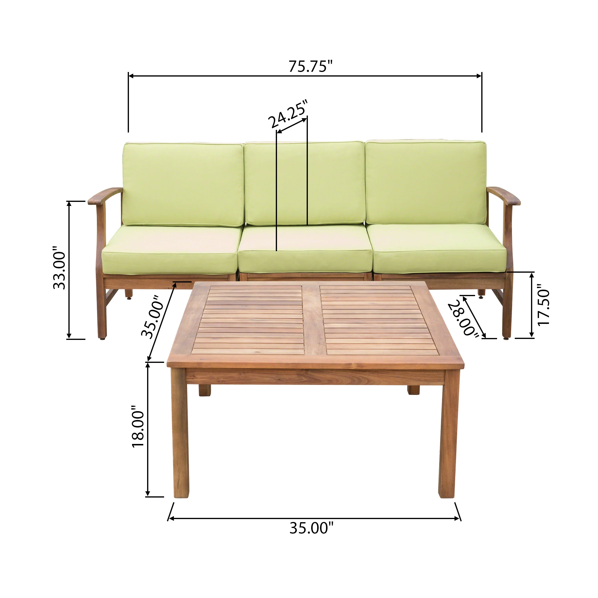 Scarlett Outdoor 3 Seat Teak Finished Acacia Wood Sofa and Table Set - furnishings