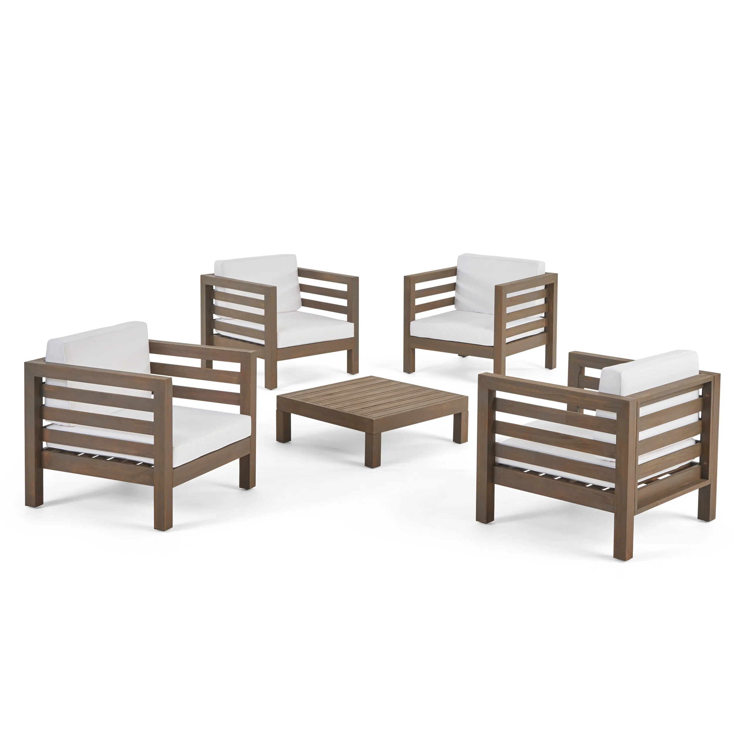 Emma Outdoor 4 Seater Acacia Wood Club Chair and Coffee Table Set - furnishings
