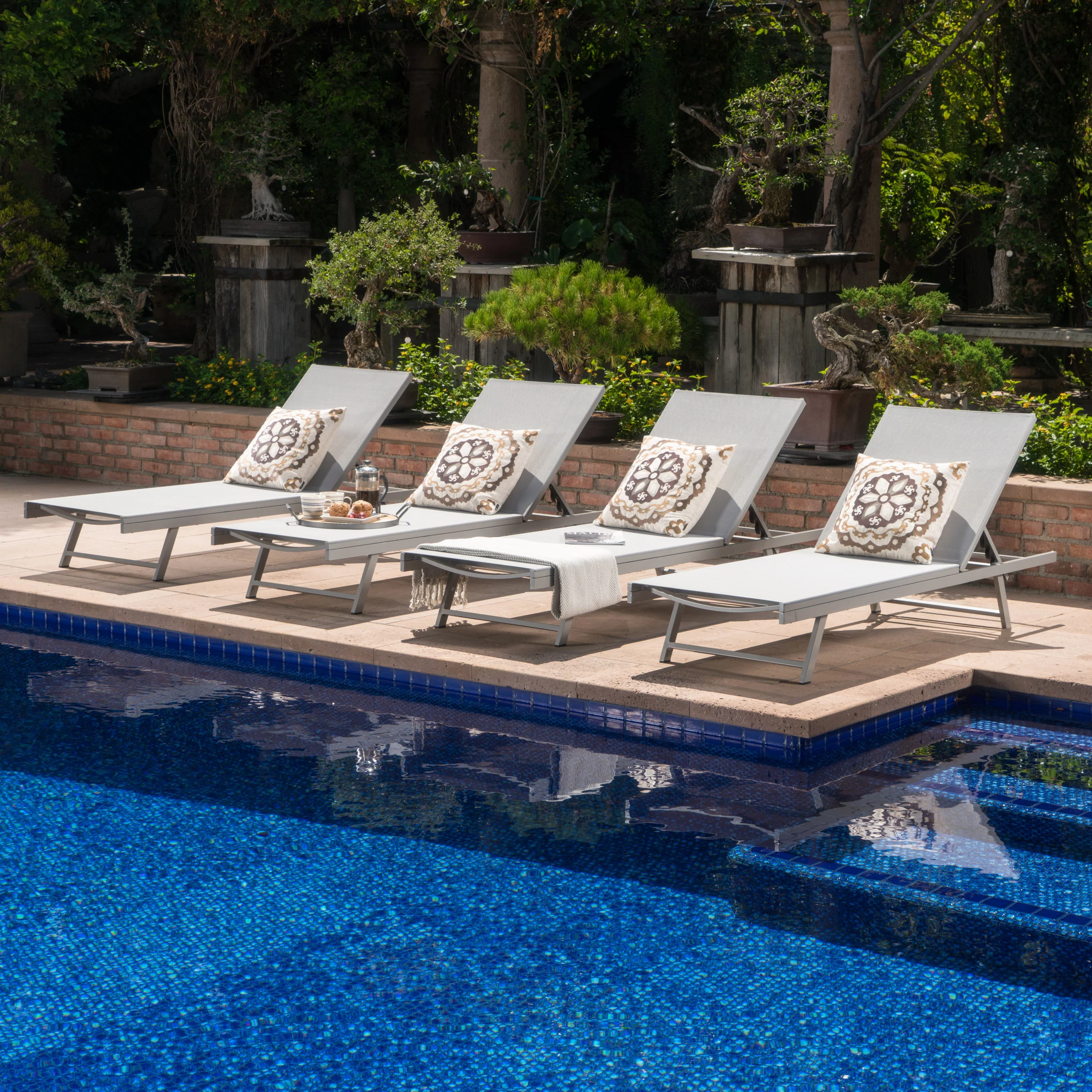 Holm Outdoor Gray Mesh Chaise Lounge with Aluminum Frame - furnishings