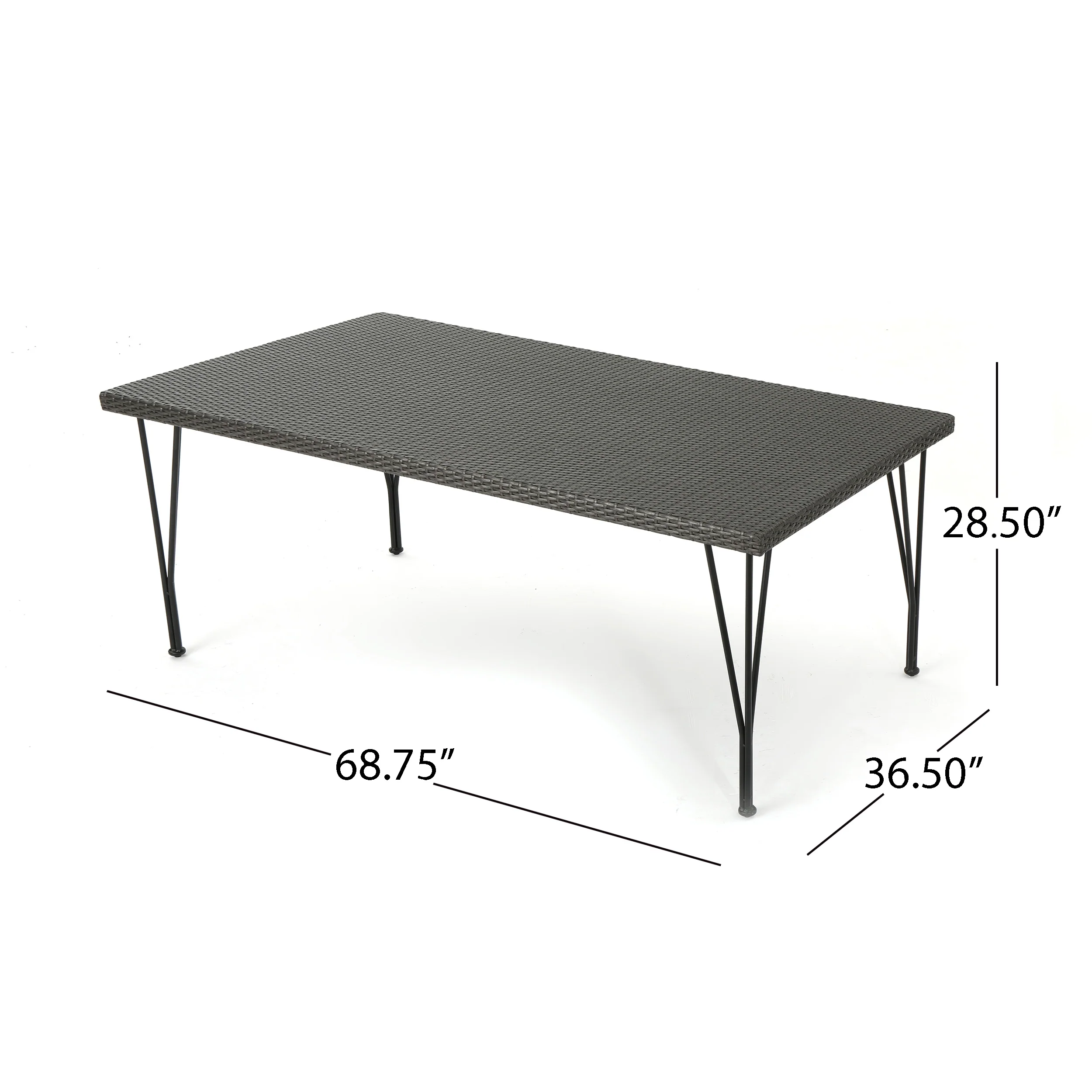 Belmy Outdoor Gray Wicker Rectangular Dining Table with Hair Pin Legs - furnishings