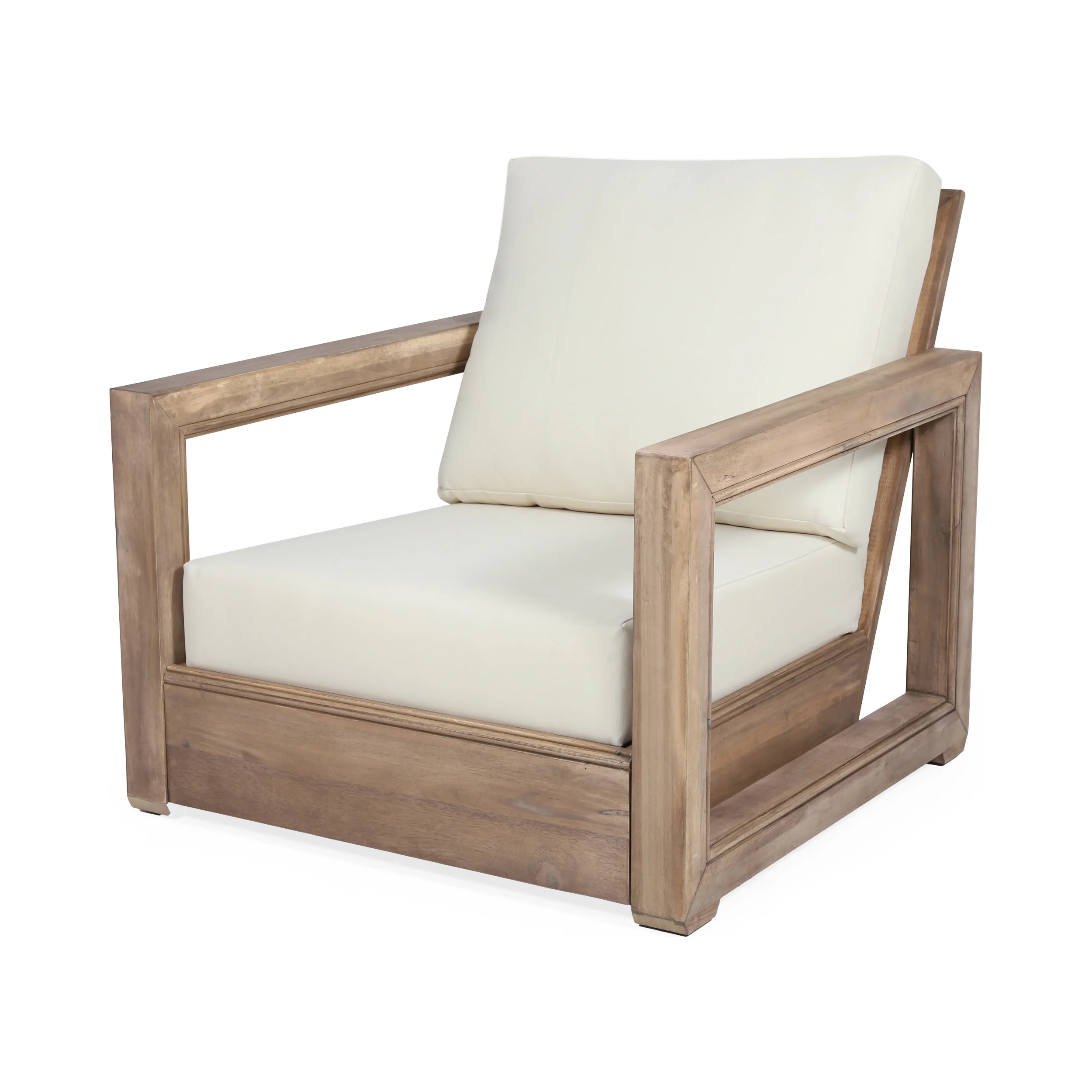 Andrae Outdoor Acacia Wood Club Chair with Cushion, Brown and Beige - furnishings