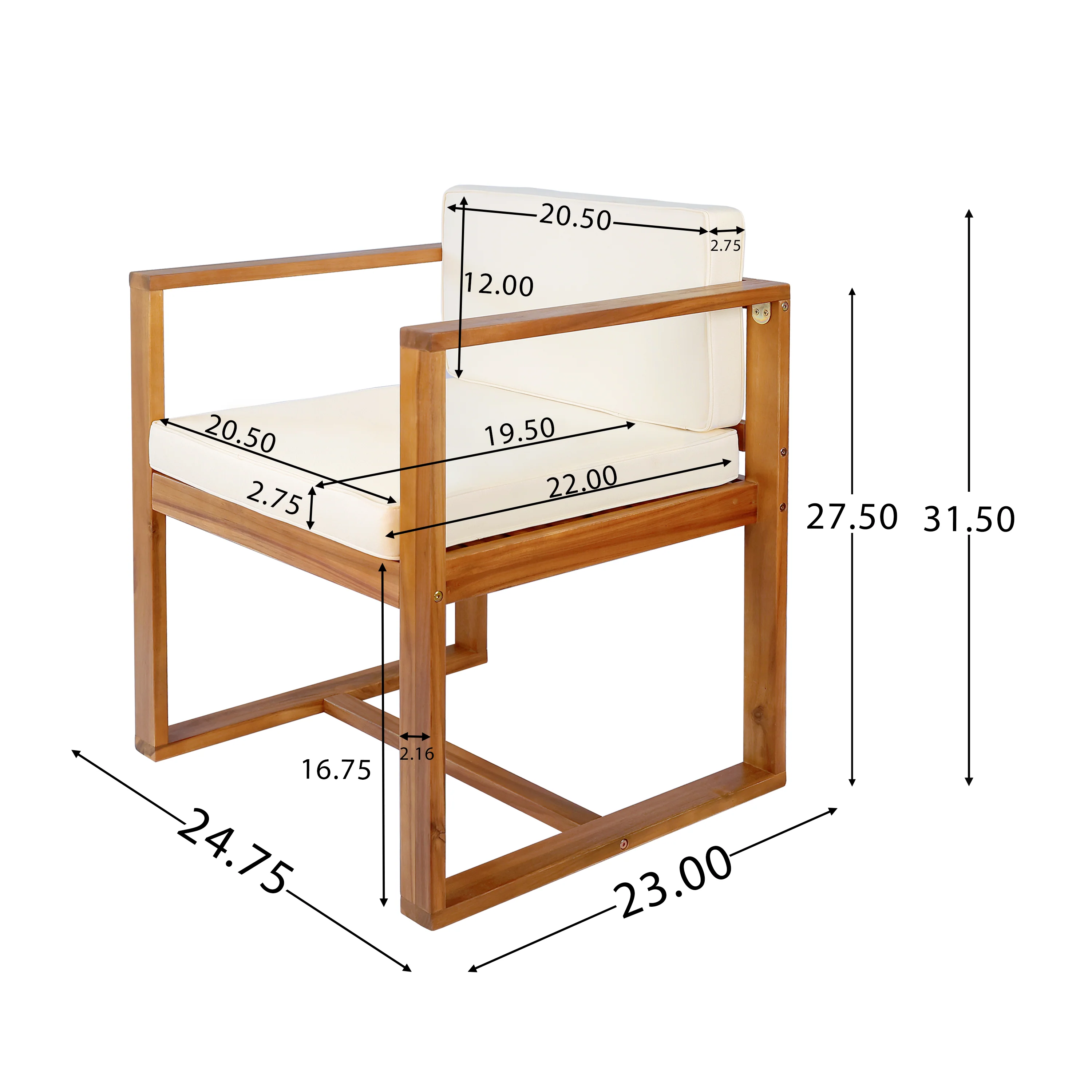 Zephyra Modern Outdoor Patio Acacia Wood Dining Chairs with Cushions - furnishings