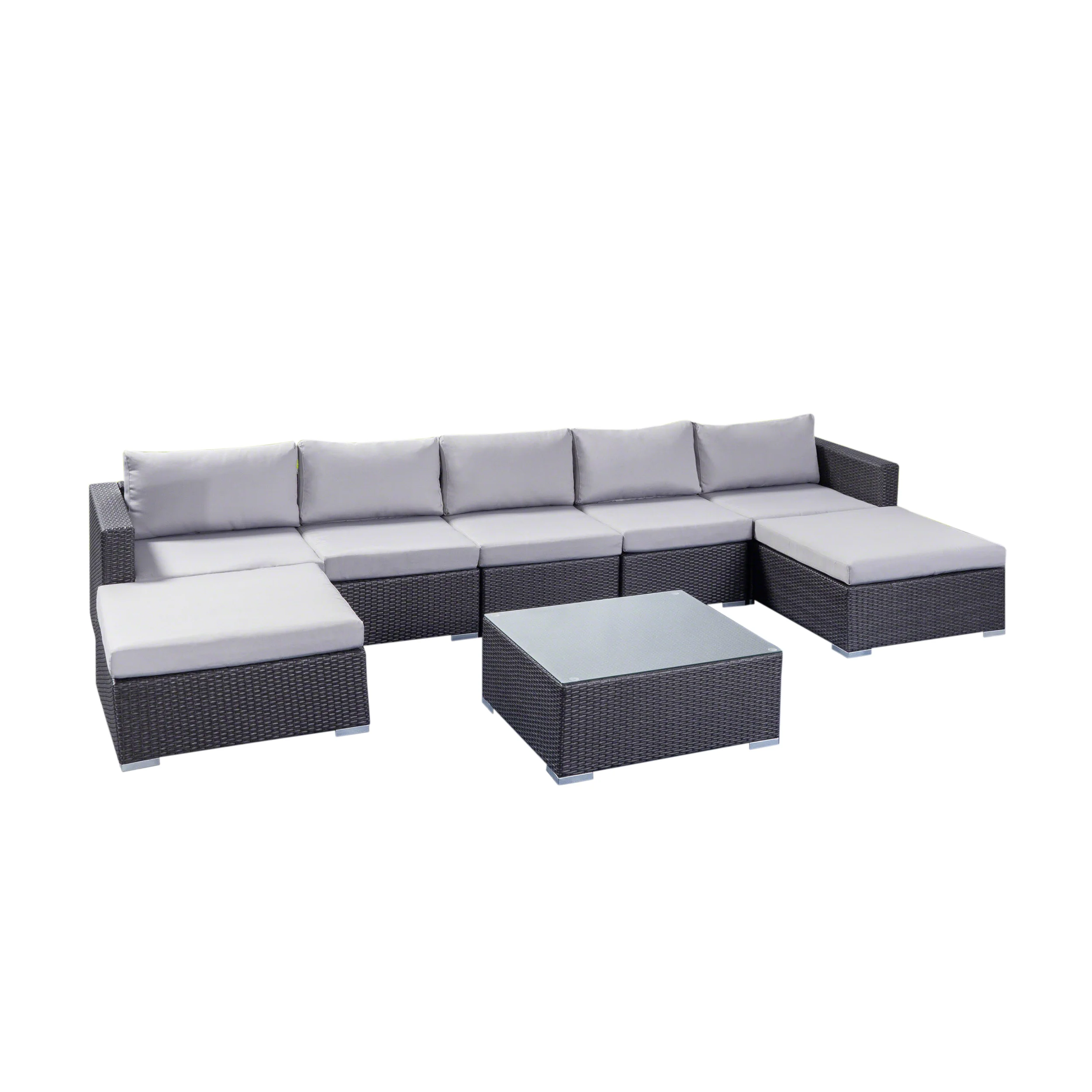 Tom Rosa Outdoor 5 Seater Wicker Sectional Sofa Set with Cushions - furnishings