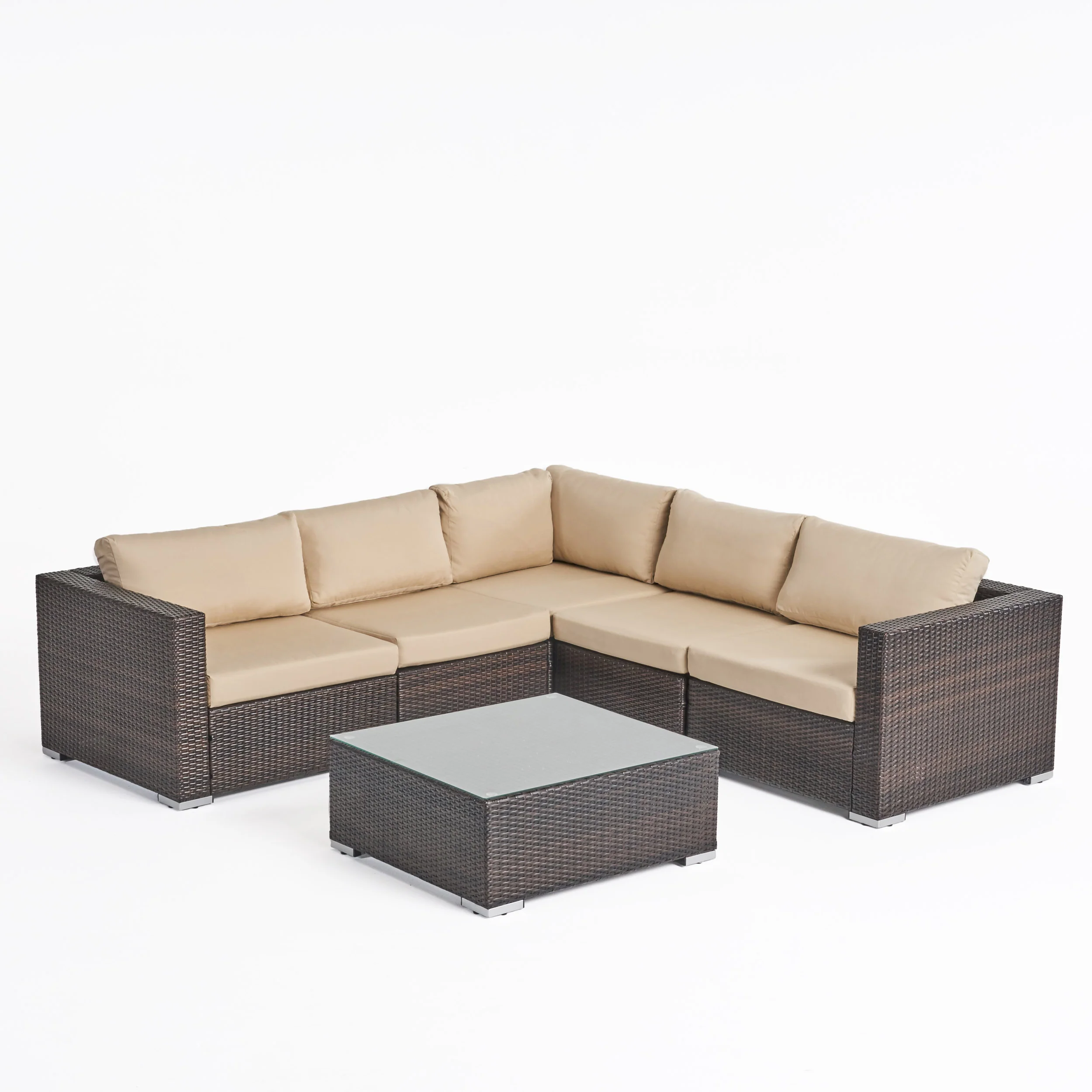 Kyra Outdoor 5 Seater Wicker Sectional Sofa Set with Sunbrella Cushions - furnishings