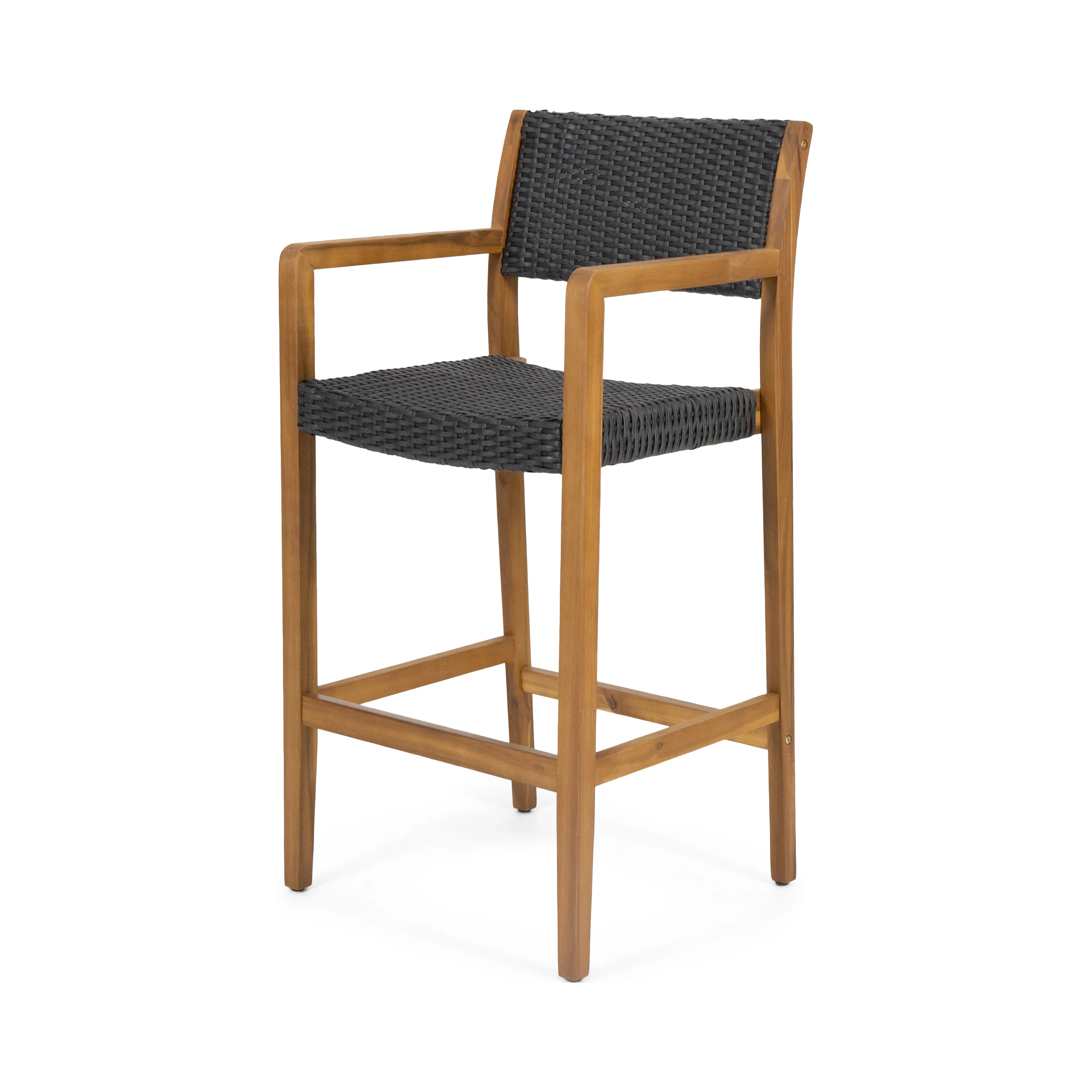 Eliani Outdoor Acacia Wood Barstools with Wicker (Set of 2) - furnishings