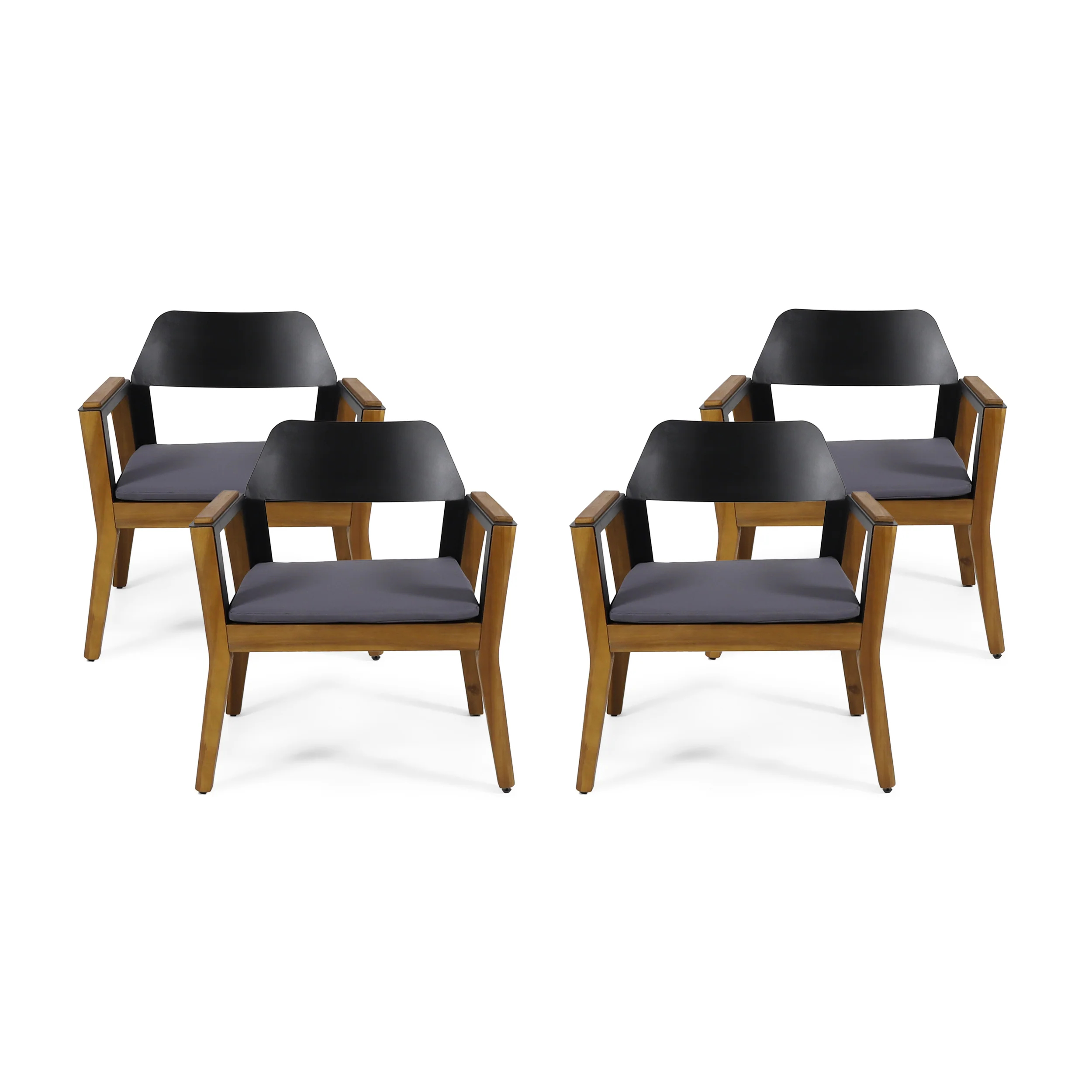 Osean Outdoor Acacia Wood Club Chairs with Cushion (Set of 4) - furnishings