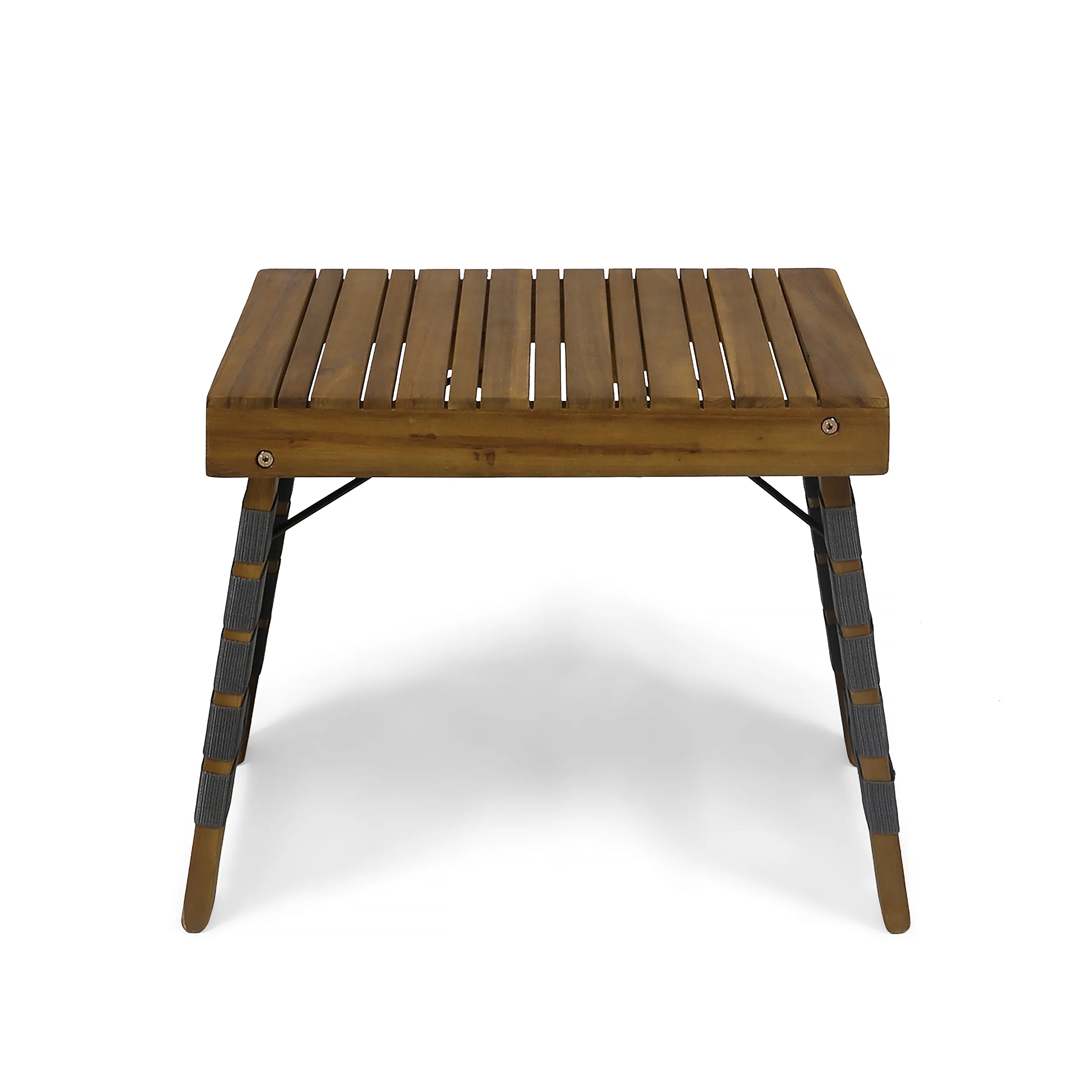 Riley Outdoor Acacia Wood Foldable Side Table, Brown Patina and Gray - furnishings