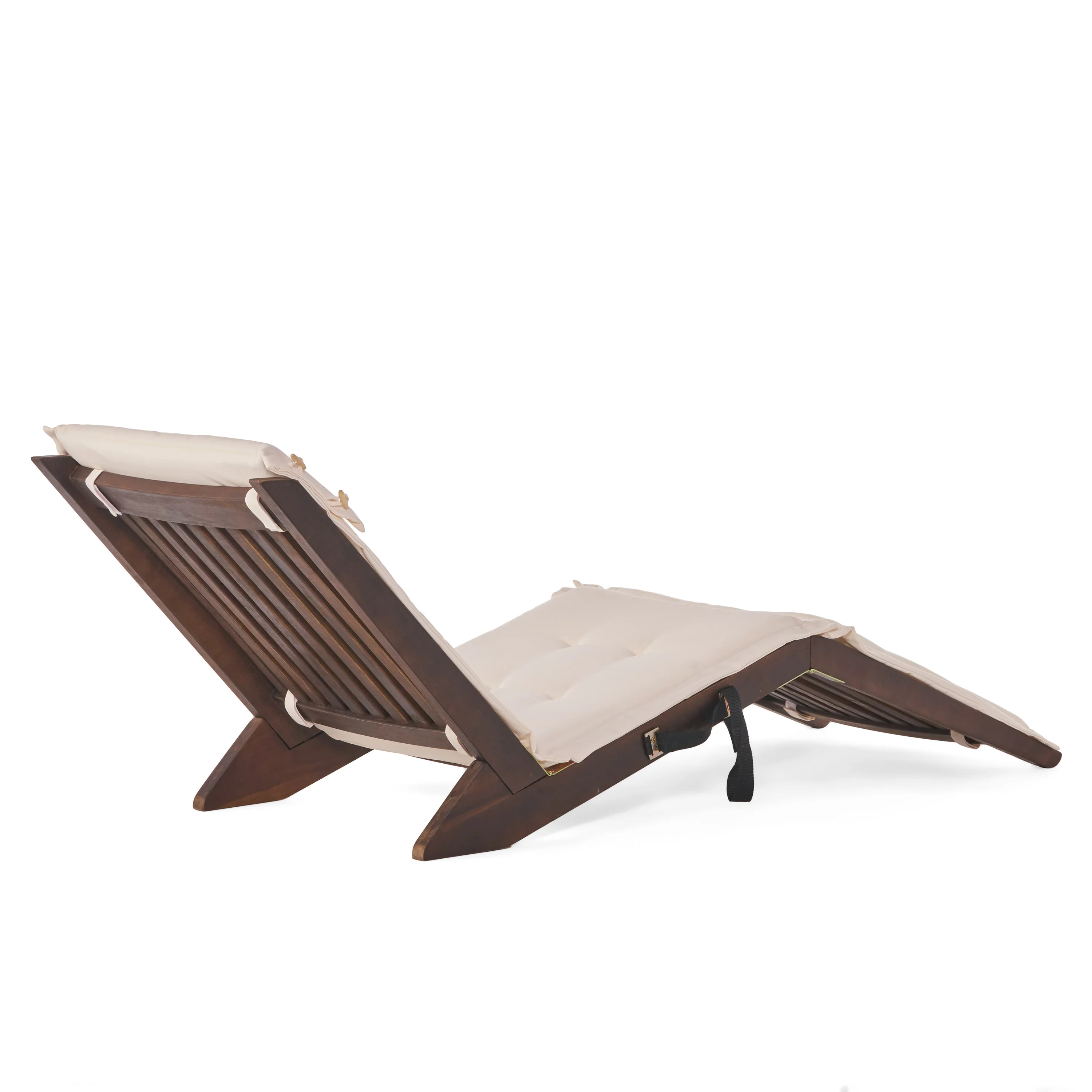 Midori Mahogany Wood Folding Chaise Lounger Chair w/ Cream Cushion - furnishings