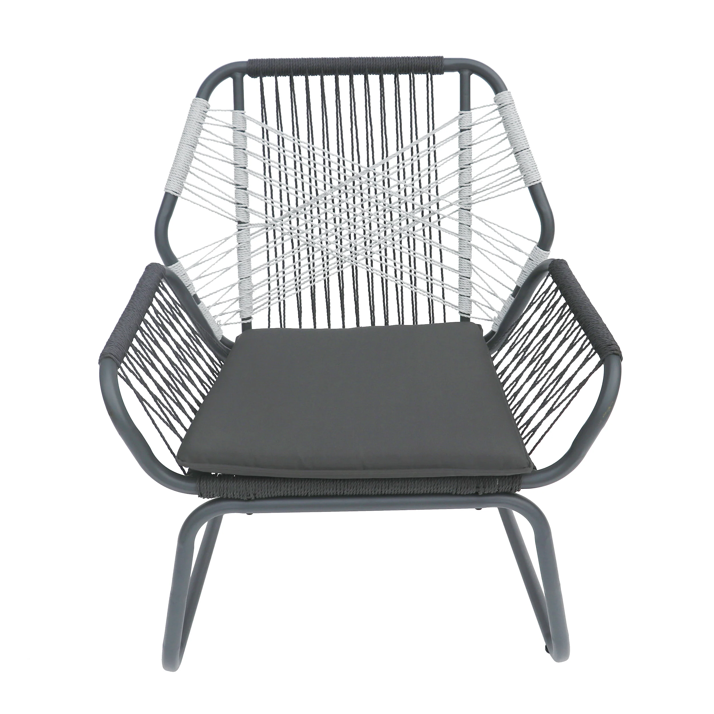 Connie Outdoor 3 Piece Rope and Steel Chat Set, Gray Finish and White - furnishings