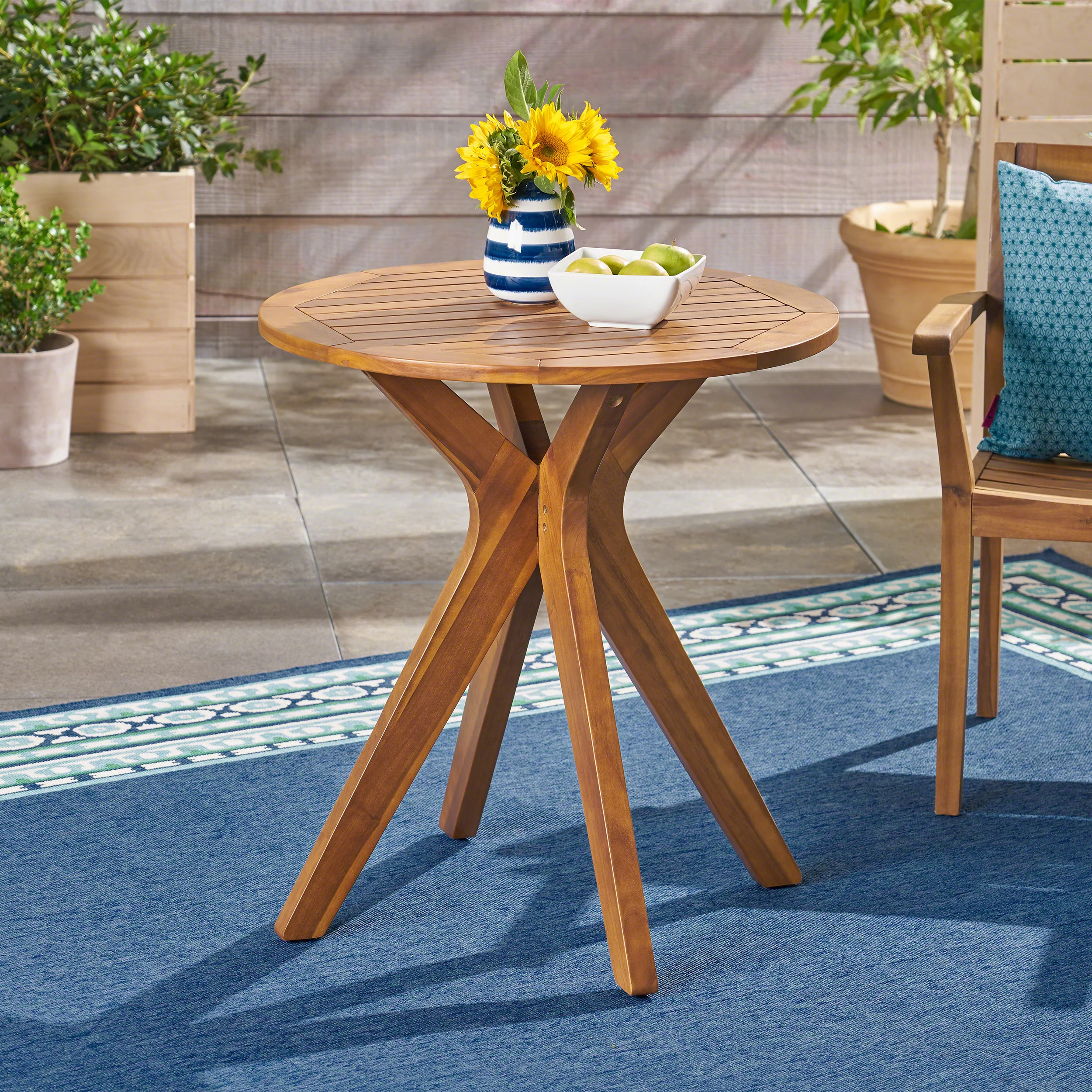 Brigitte Outdoor Round Acacia Wood Bistro Table with X Legs - furnishings
