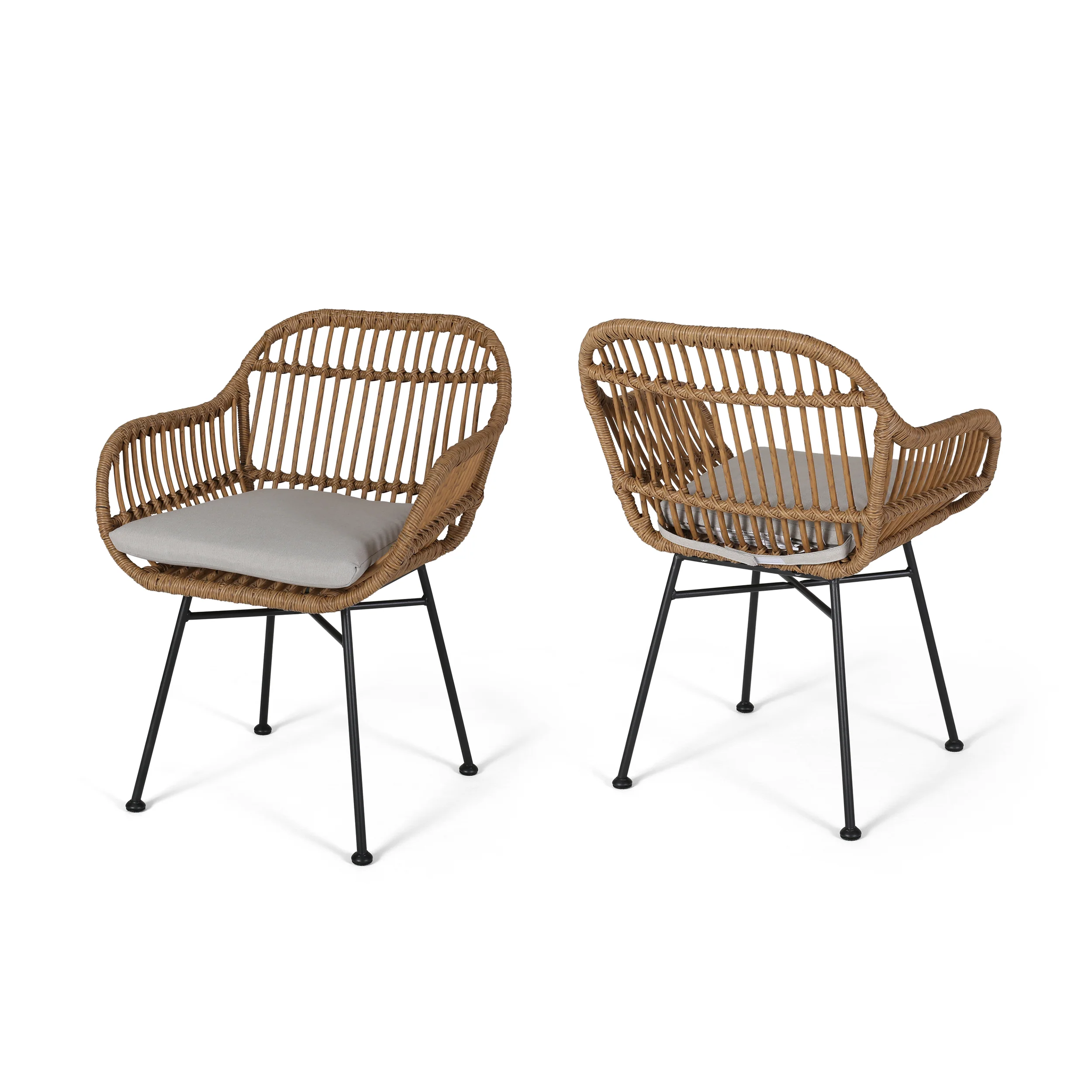 Rodney Outdoor Woven Faux Rattan Chairs with Cushions (Set of 2) - furnishings