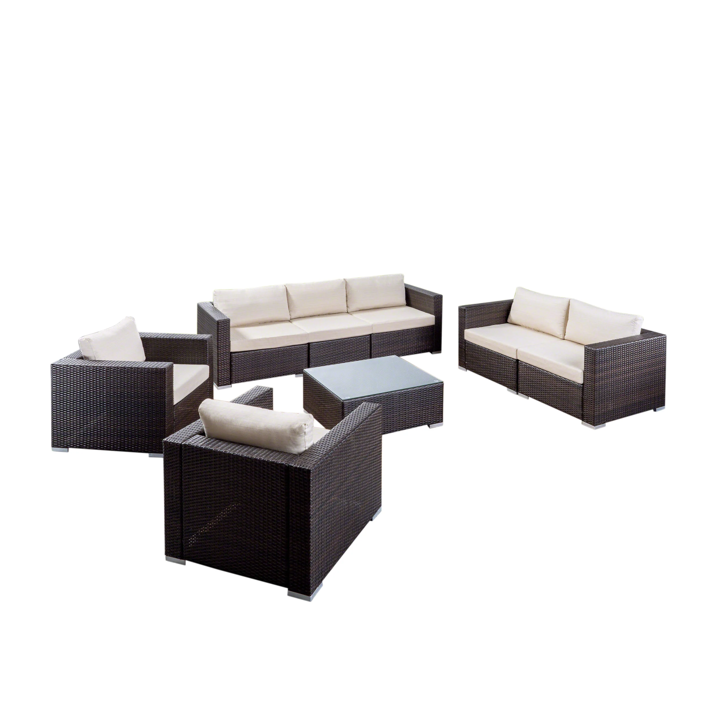 Samuel Outdoor 7 Seater Wicker Sofa Chat Set with Aluminum Frame and Cushions - furnishings