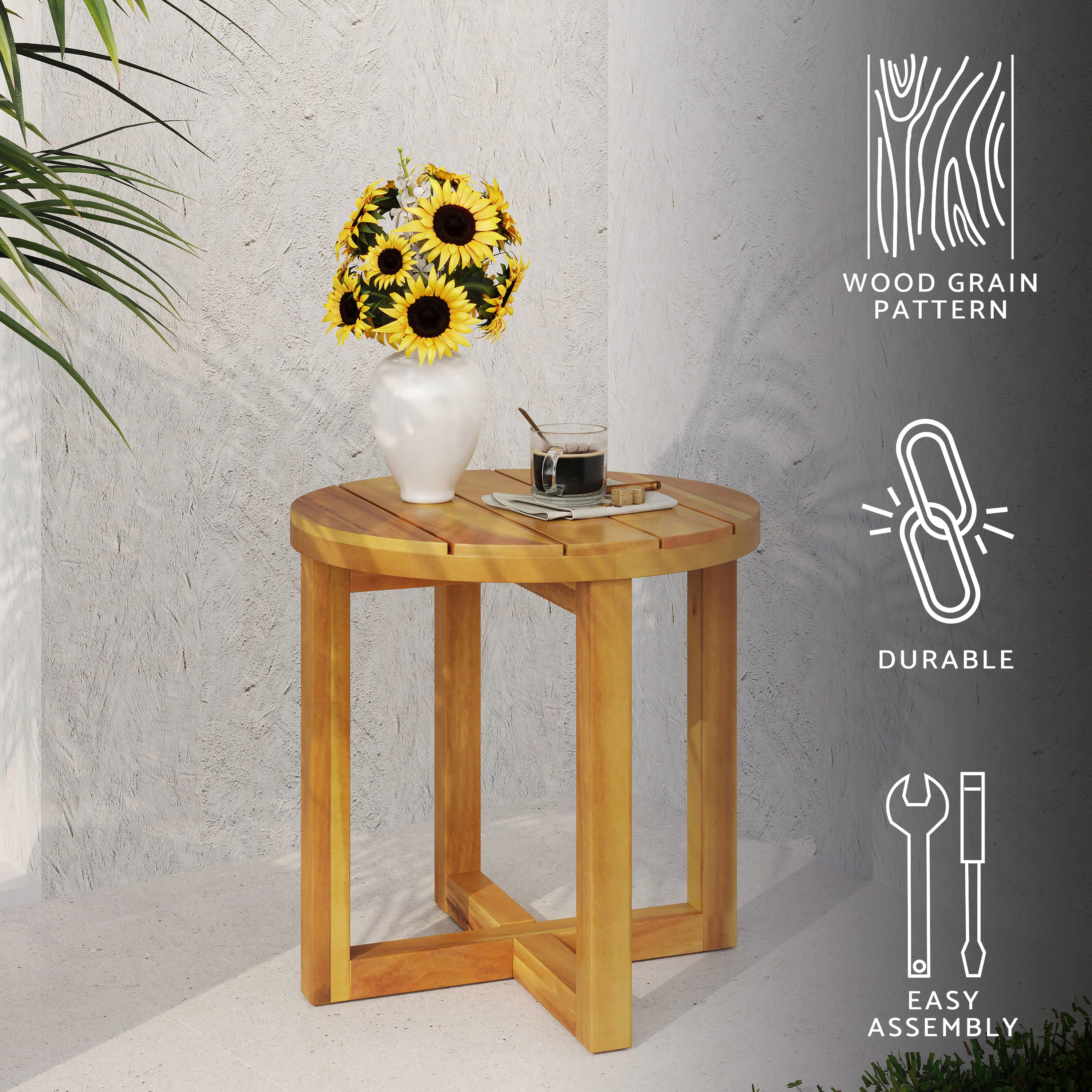 Hobbs Outdoor Acacia Wood Circular Side Table, Teak - furnishings