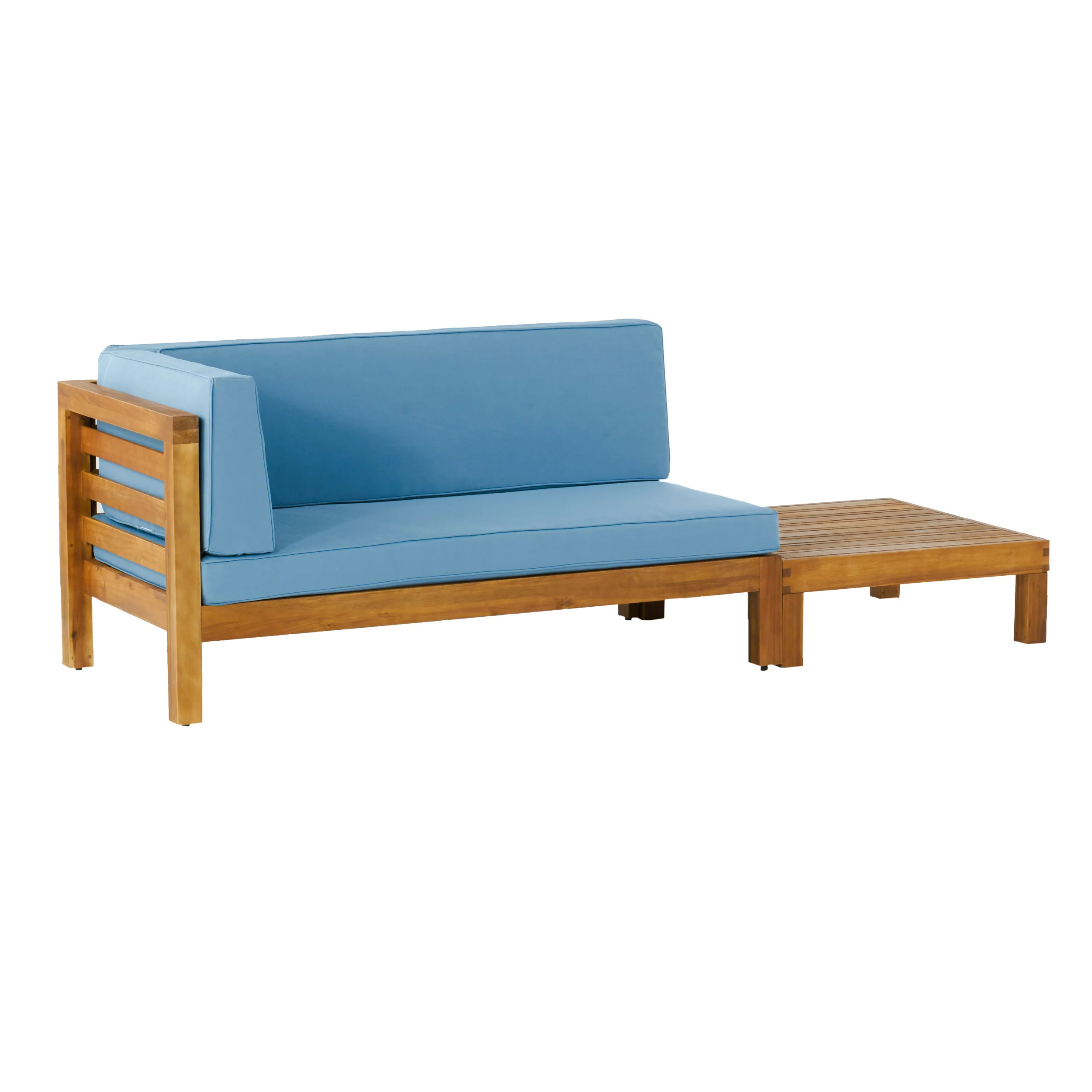 Cascada Outdoor Acacia Wood Left Arm Loveseat and Coffee Table Set with Cushion - furnishings