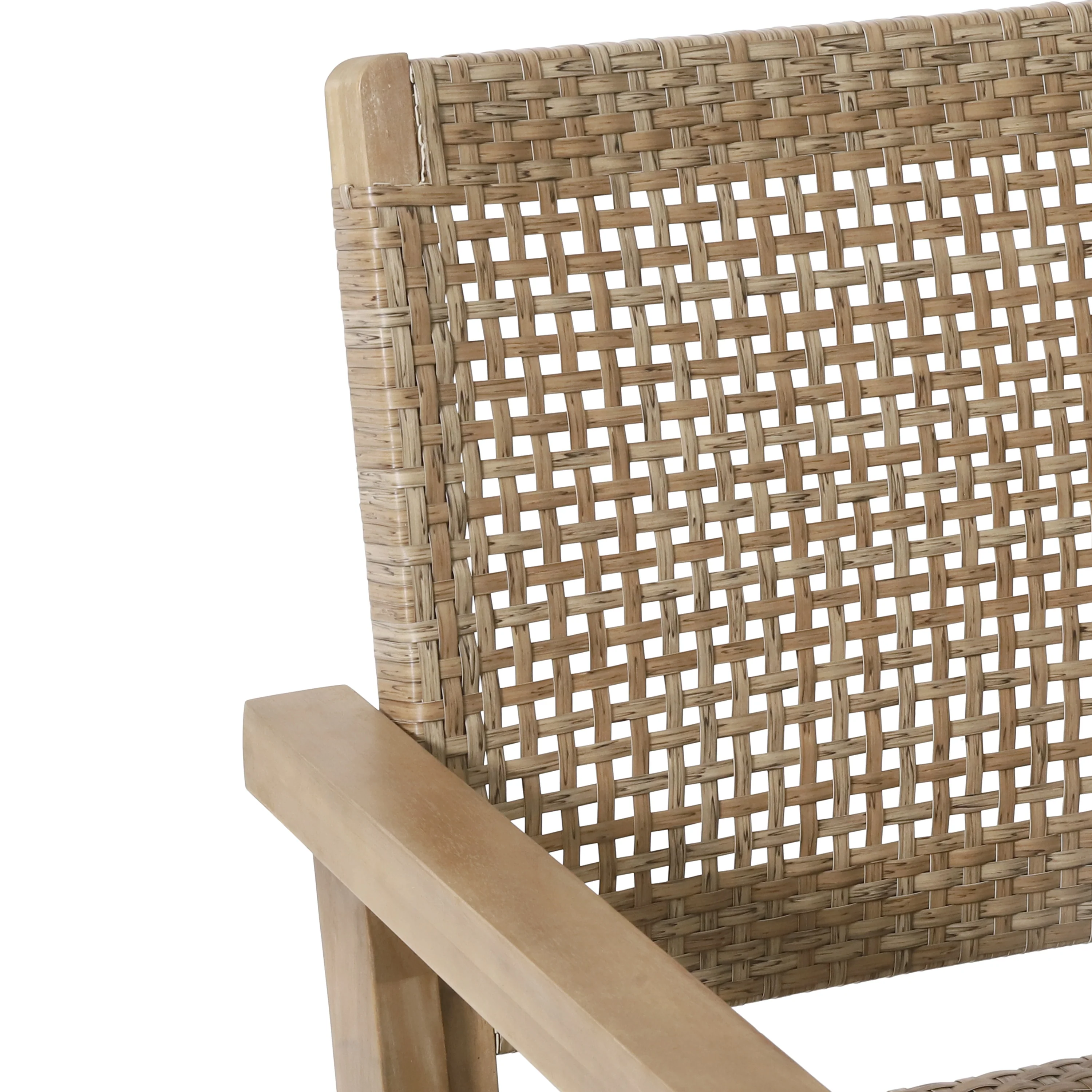 Elmcrest Outdoor Wicker and Acacia Wood 4 Seater Chat Set, Light Multibrown and Light Brown - furnishings