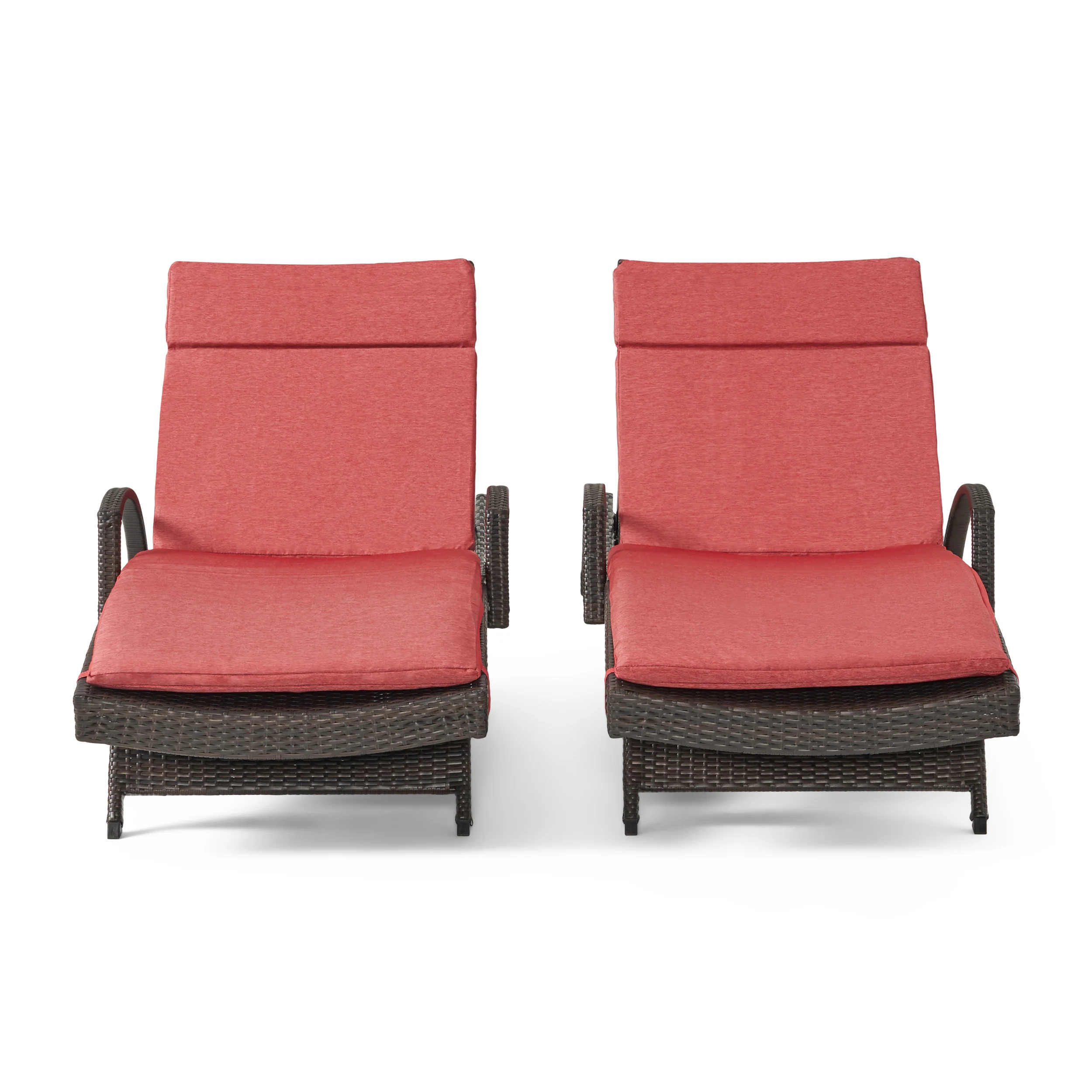 Lakeport Outdoor Wicker Armed Chaise Lounge Chairs w/ Cushions (set of 2) - furnishings