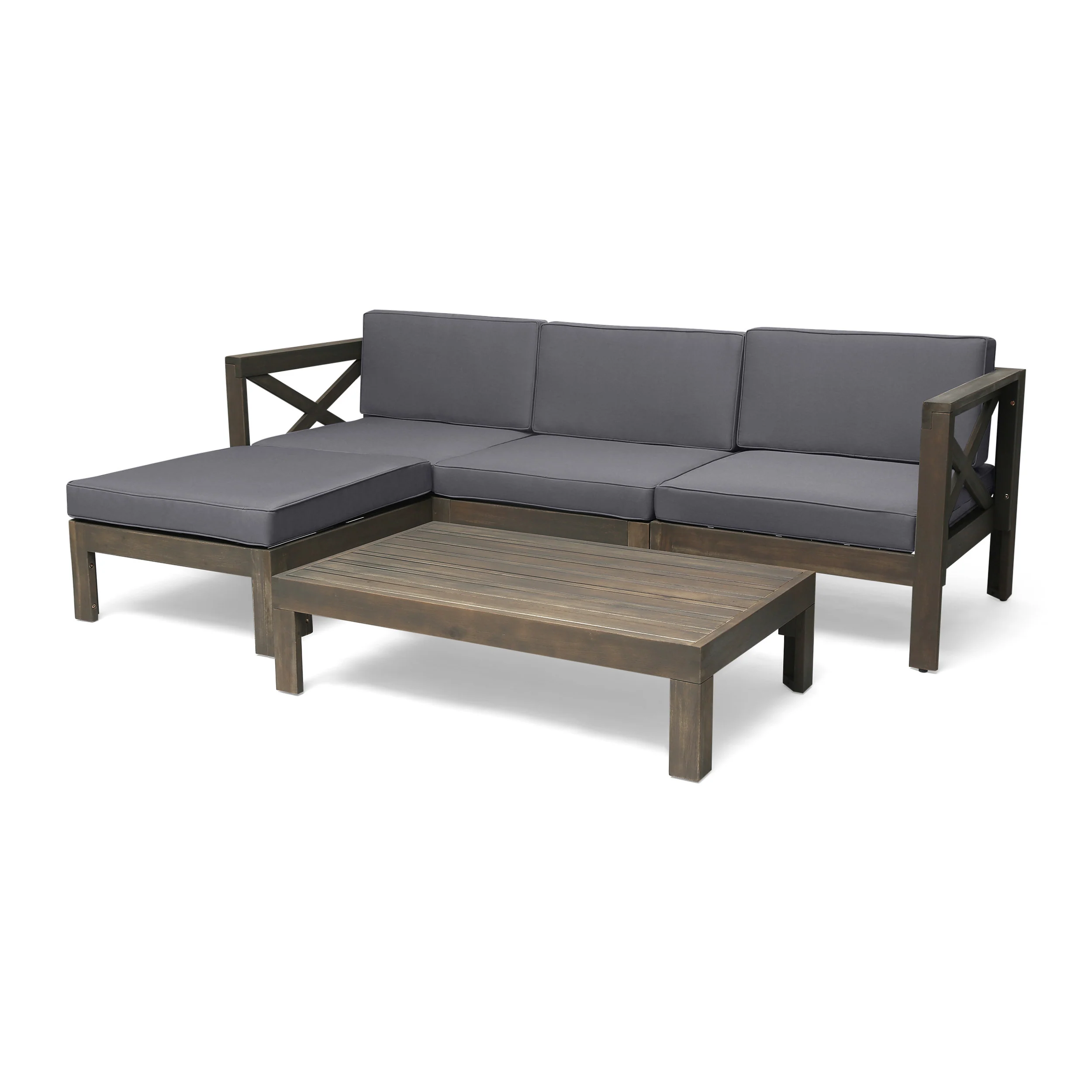 Mamie Outdoor Acacia Wood 5 Piece Sofa Set - furnishings