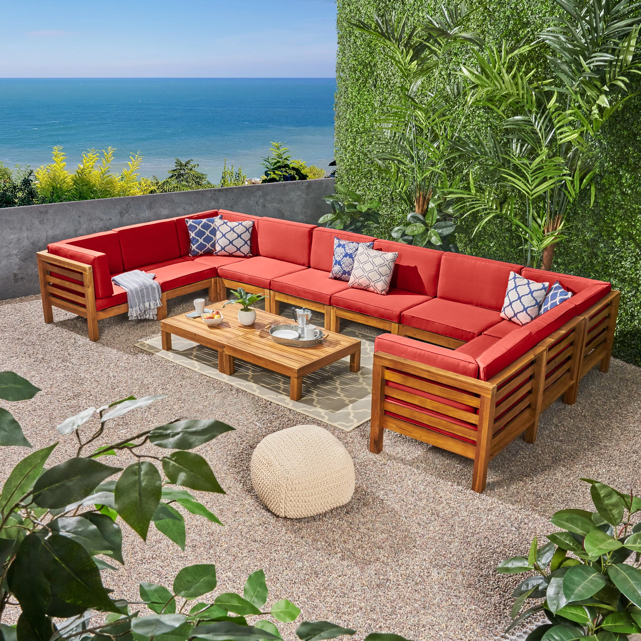 Ravello Outdoor U-Shaped Sectional Sofa Set with Coffee Tables - furnishings