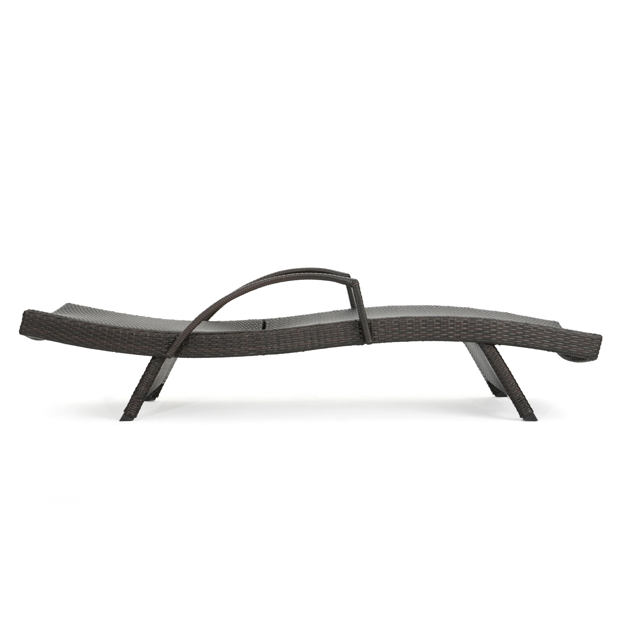 Lakeport Brown Wicker Curved Outdoor Chaise Lounge Chair w/ Arms - furnishings