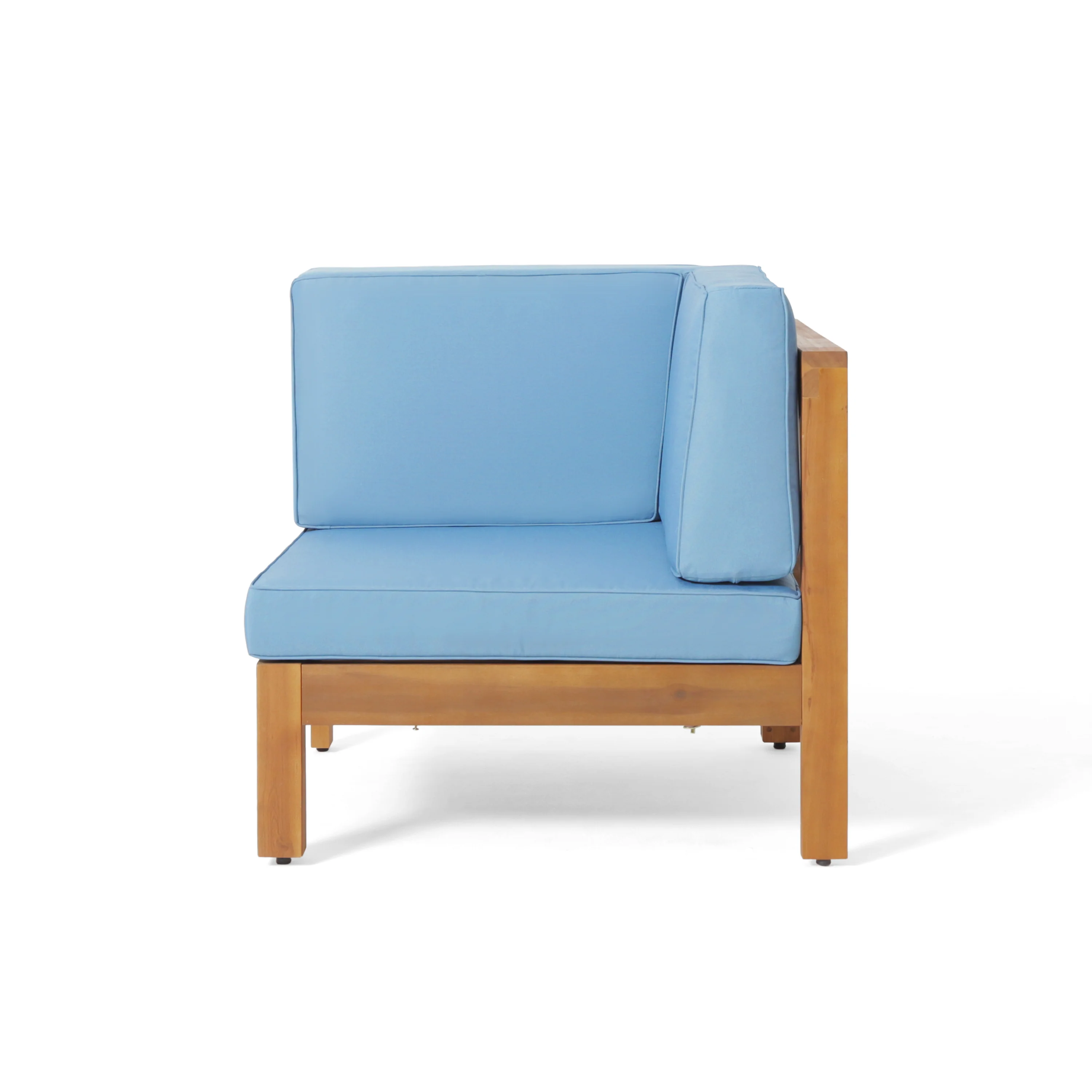 Cynthia Outdoor Acacia Wood 8 Seater Sectional Sofa Set with Coffee Table, Teak, Blue - furnishings