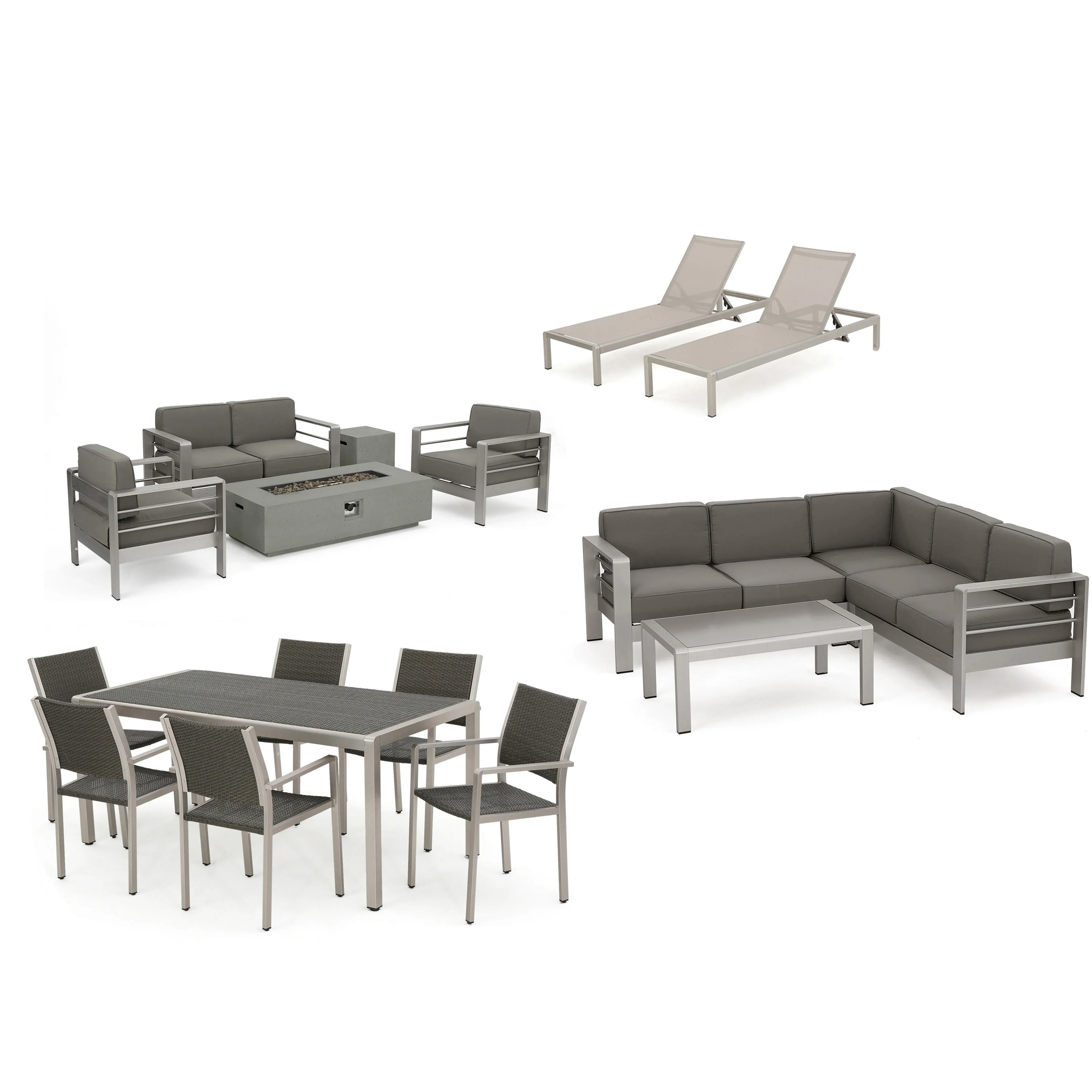 Coral Bay 17-Piece Grand Patio Sectional, Lounge, Dining Set & Light Grey Fire Table - furnishings