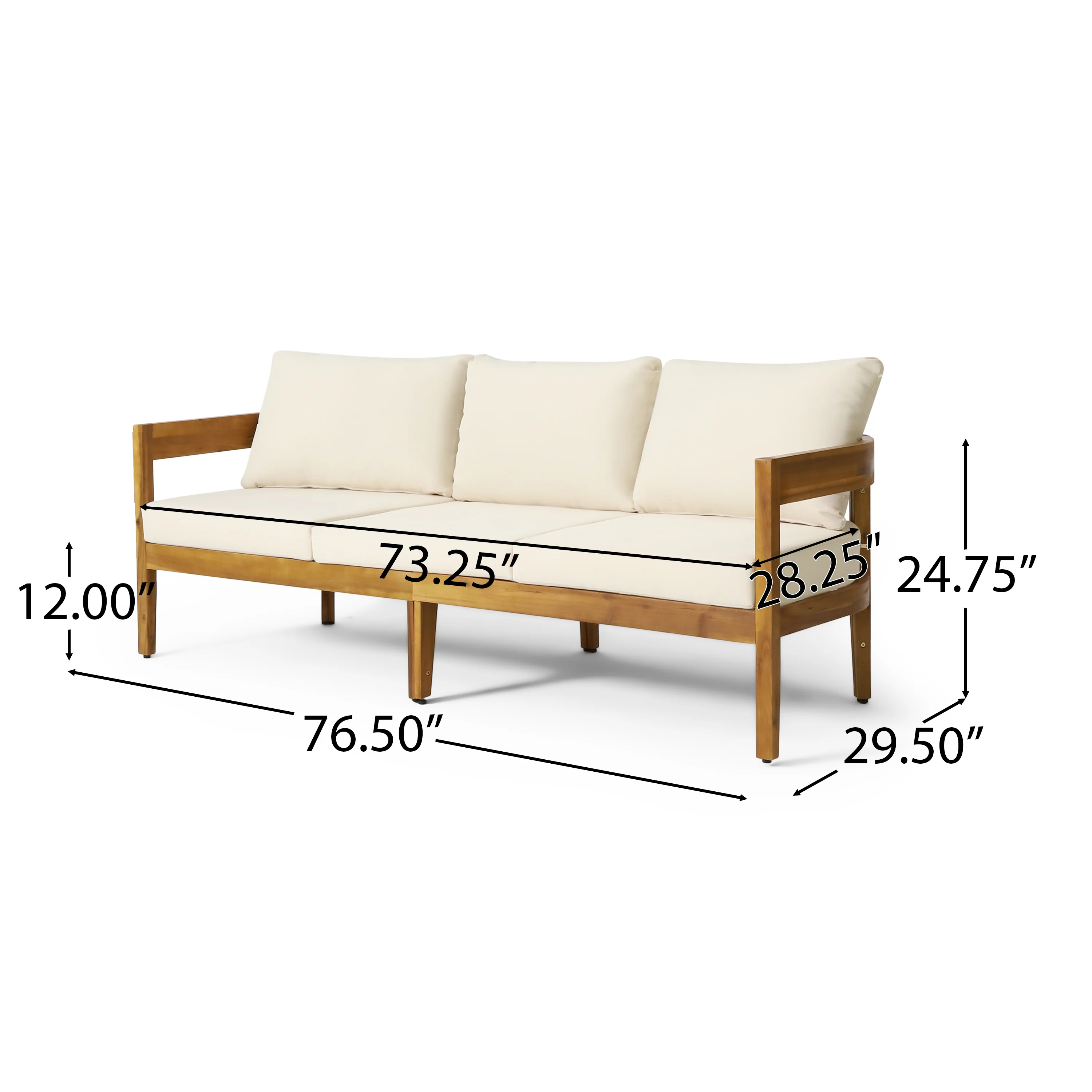 Brooklyn Outdoor Acacia Wood 3 Seater Sofa Chat Set with Ottoman, Teak and Beige - furnishings