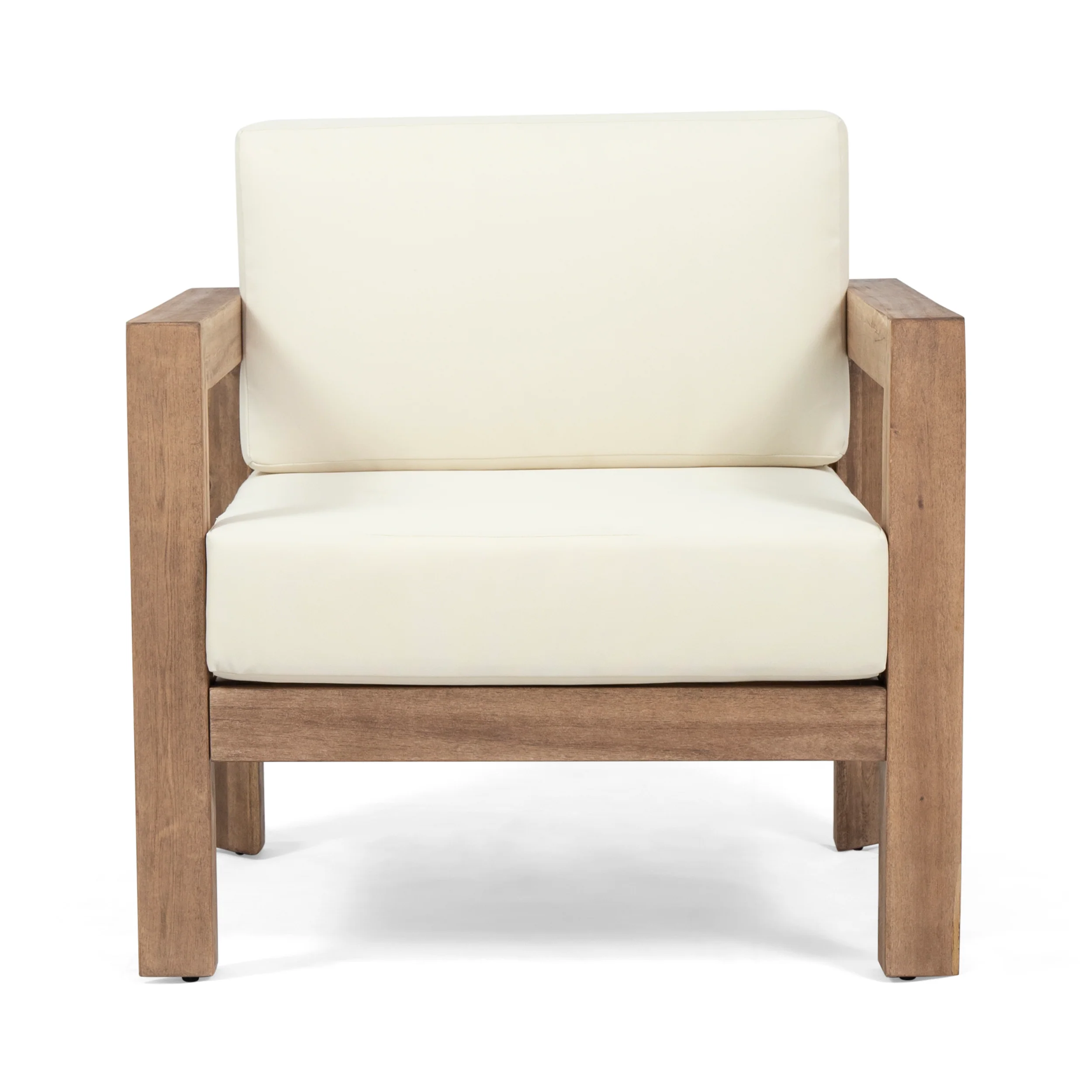 Lucia Outdoor Wooden Club Chairs with Cushions (Set of 2), Beige and Brown Finish - furnishings