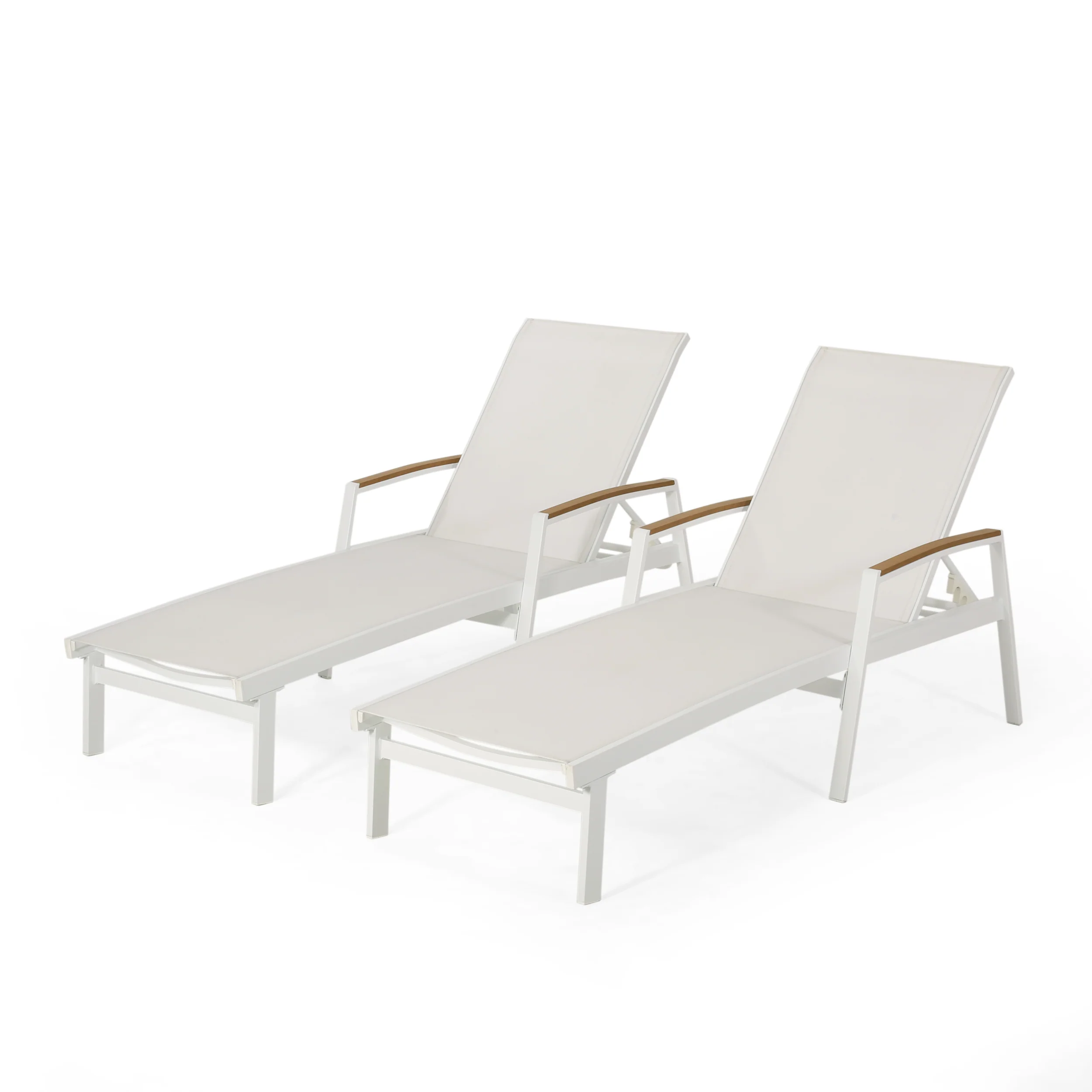 Joy Outdoor Aluminum Chaise Lounge with Mesh Seating (Set of 2) - furnishings