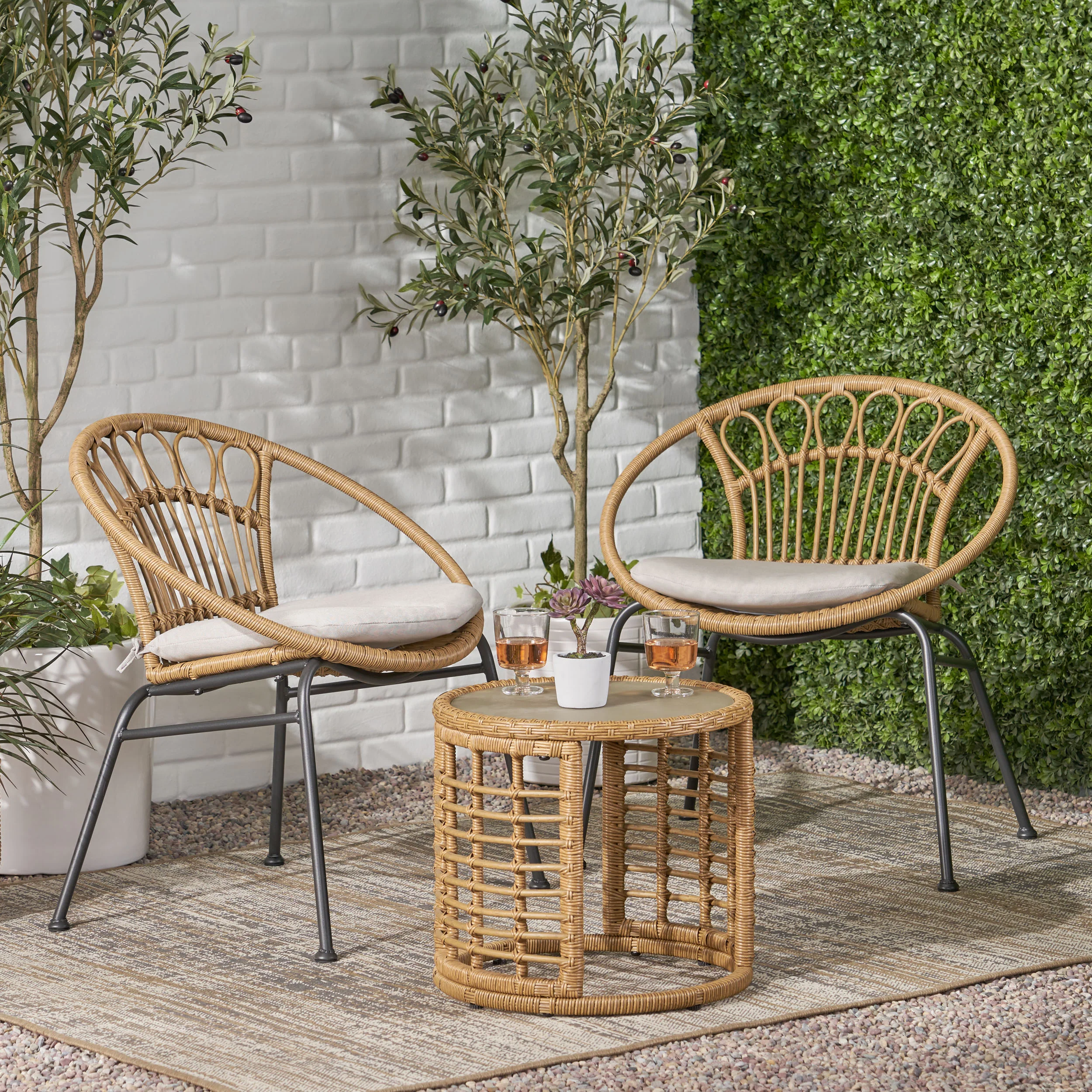 Srihan Outdoor 3 Piece Wicker Chat Set - furnishings