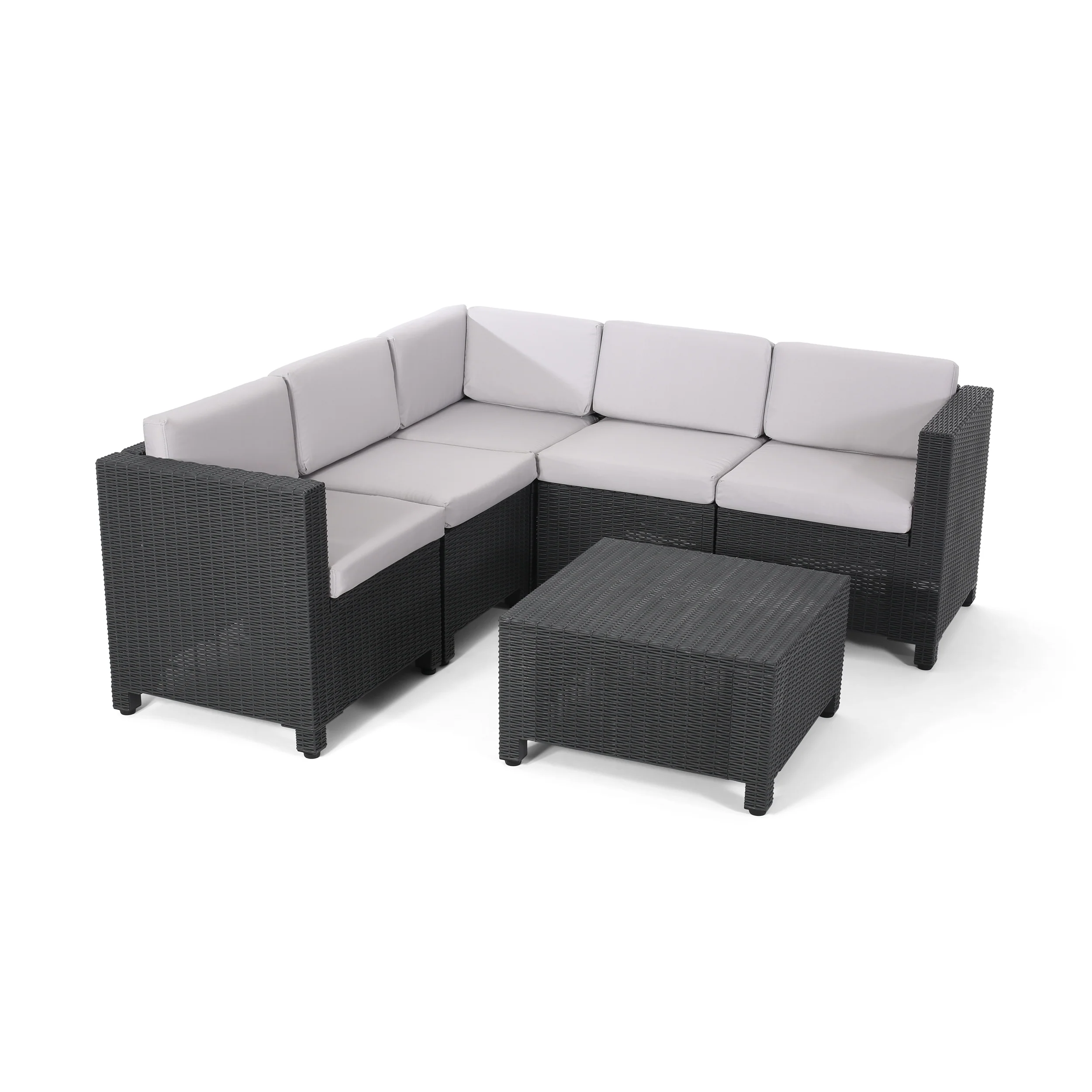 Riley Outdoor All Weather Faux Wicker 5 Seater Sectional Sofa Set with Cushions - furnishings