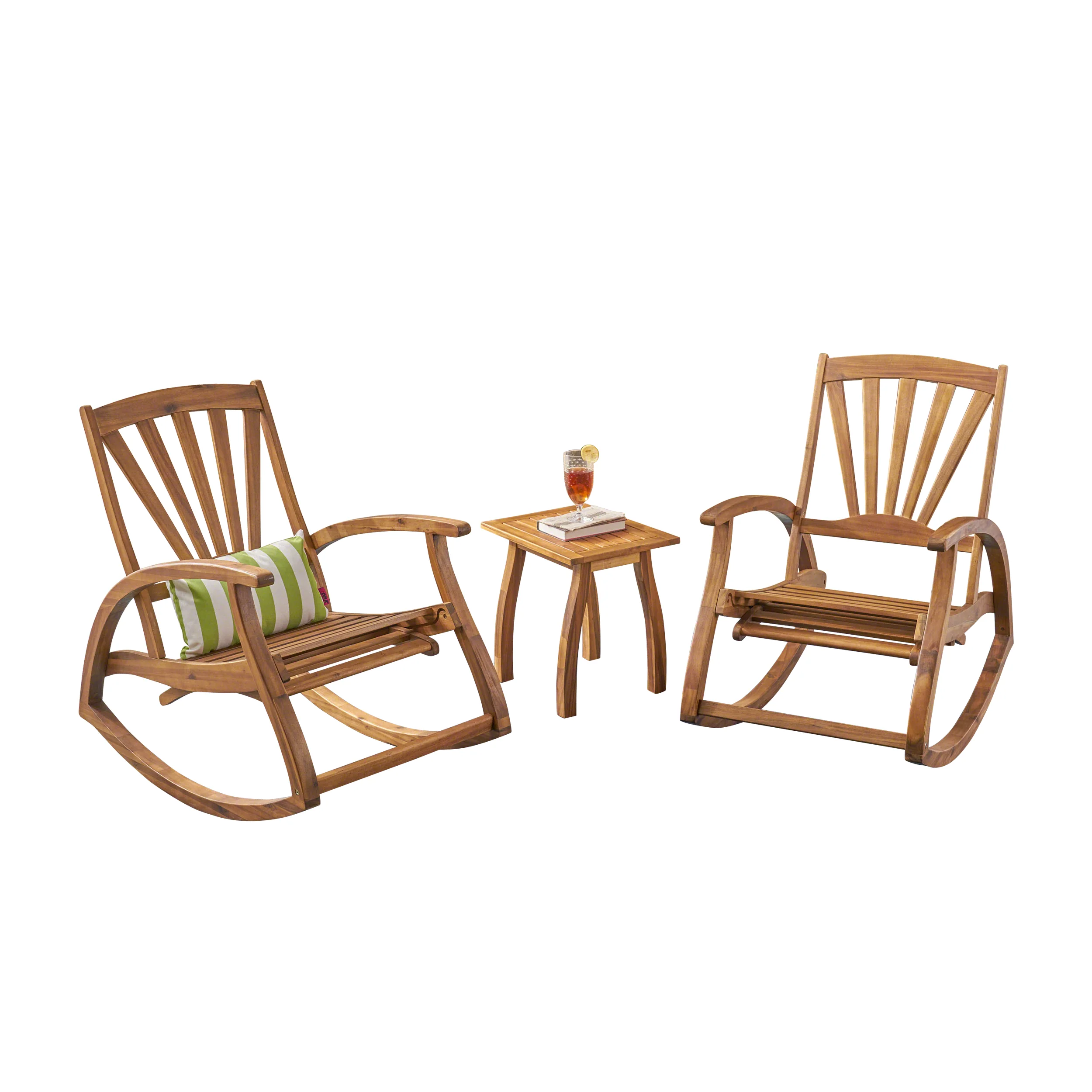 Kelsey Outdoor Rustic Acacia Wood Recliner Rocking Chair with Side Table - furnishings