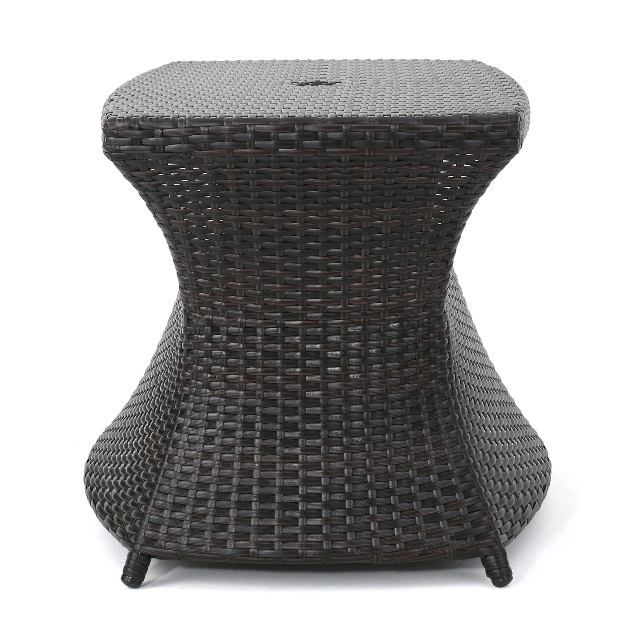 Banta Outdoor Modern Wicker Shelf Side Table with Umbrella Hole - furnishings