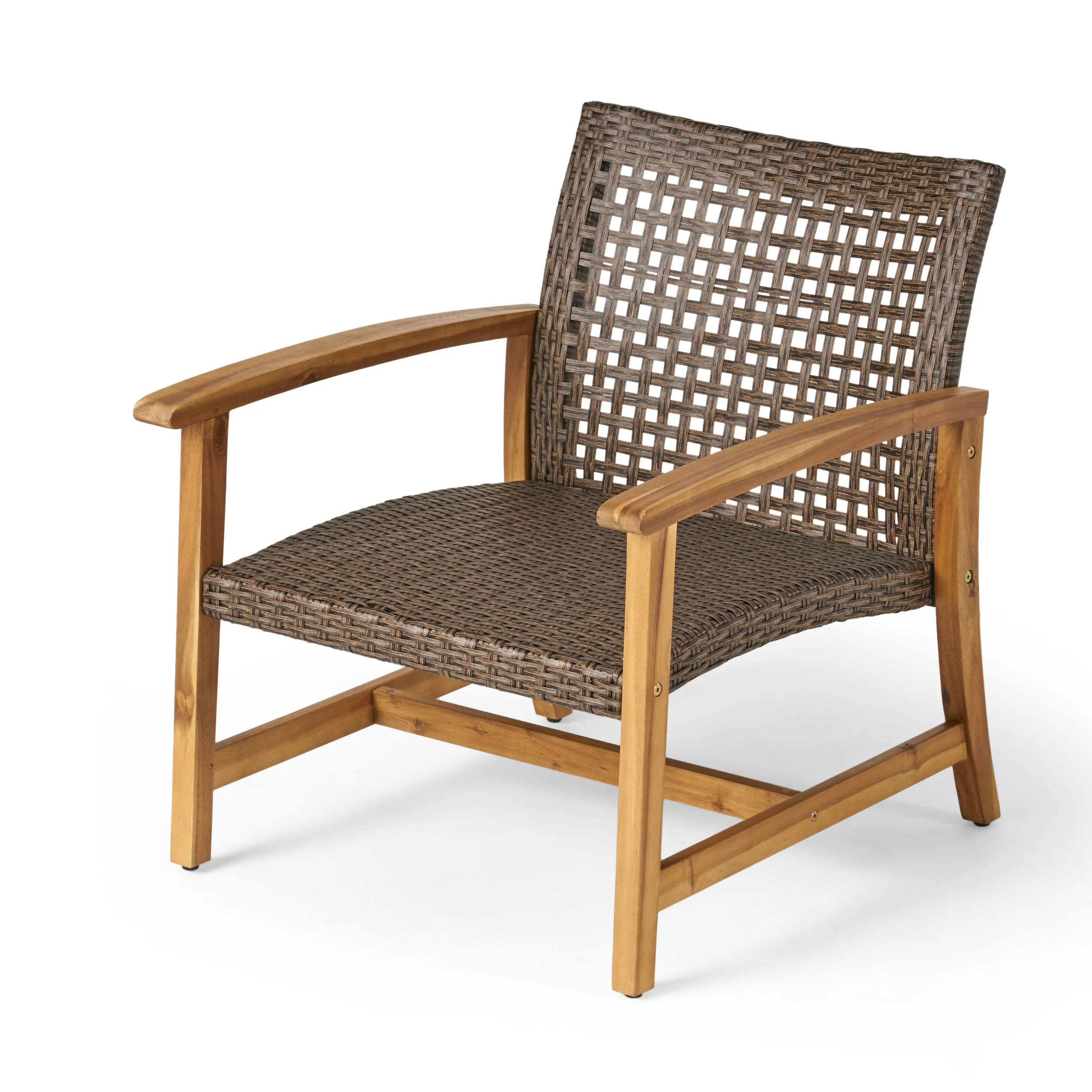 Carry Outdoor 5 Piece Wood and Wicker Club Chairs and Fire Pit Set - furnishings