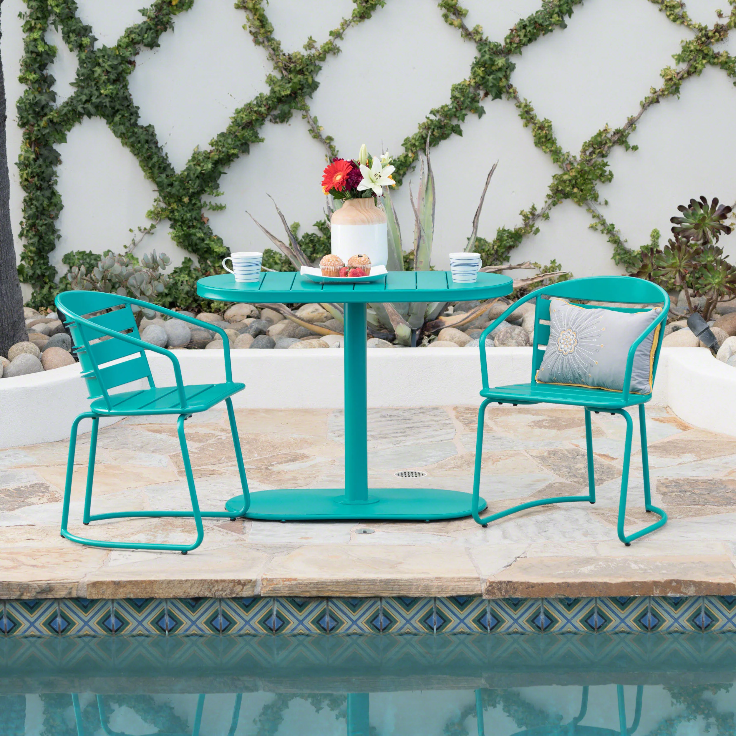 Santa Monica Outdoor Finished Iron Bistro Set - furnishings