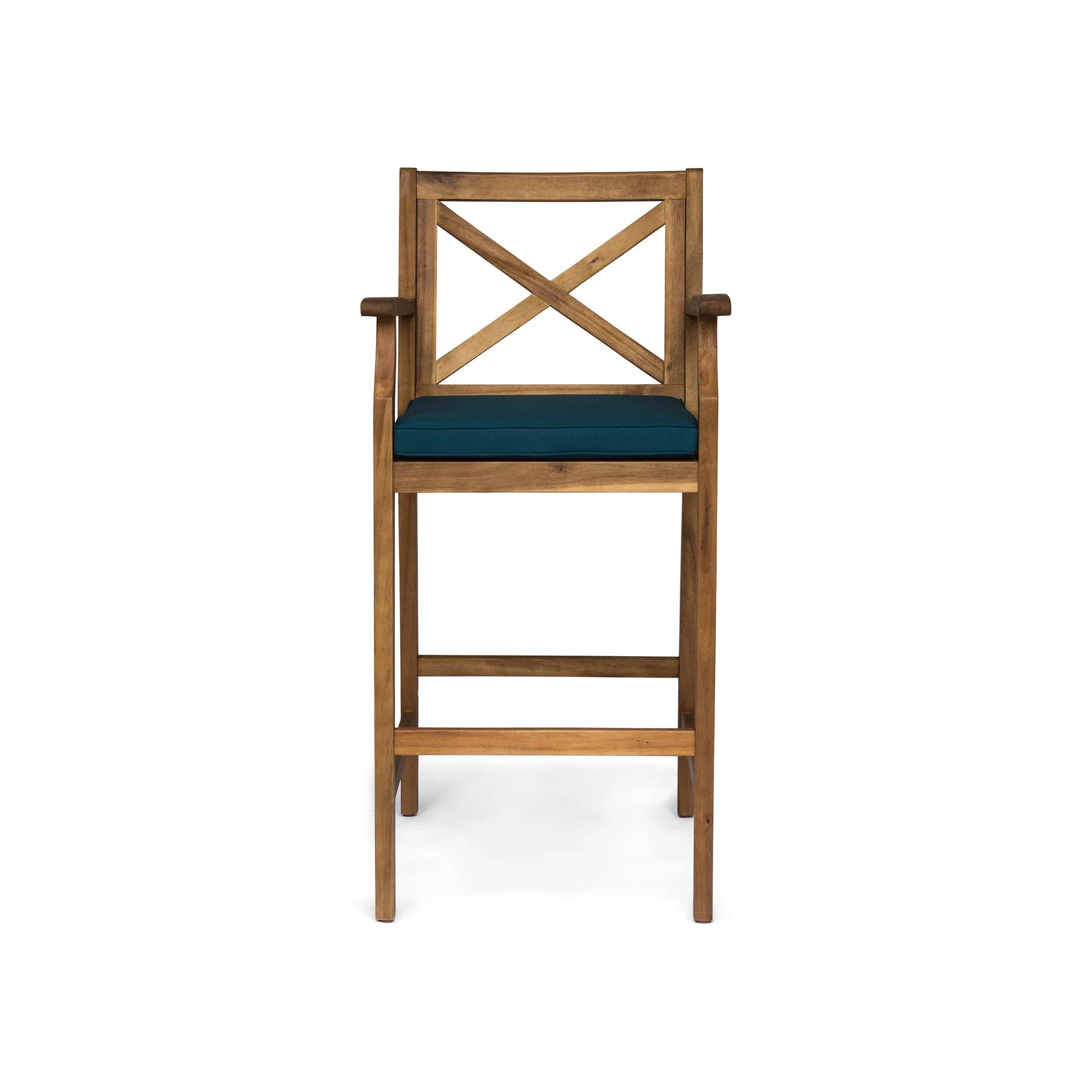Doric Outdoor Rustic Acacia Wood Barstools with Cushions (Set of 4) - furnishings
