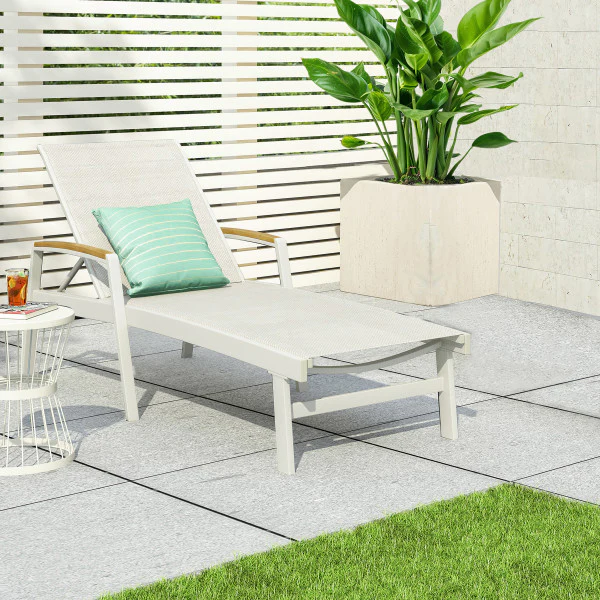 Hollaborn Outdoor Modern Gray Mesh Chaise Lounge - furnishings
