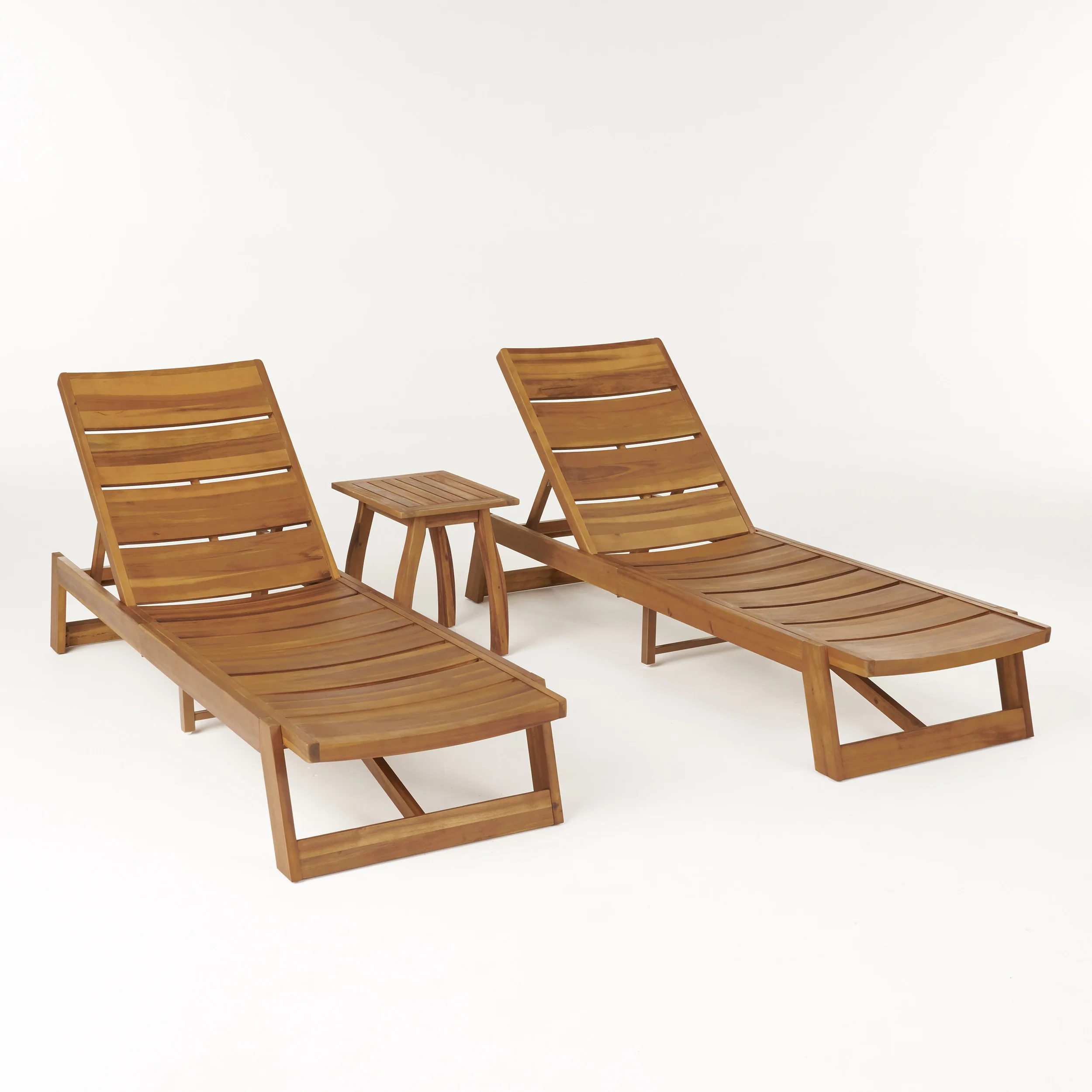 Penny Outdoor Acacia Wood Chaise 3 Piece Lounge Set - furnishings