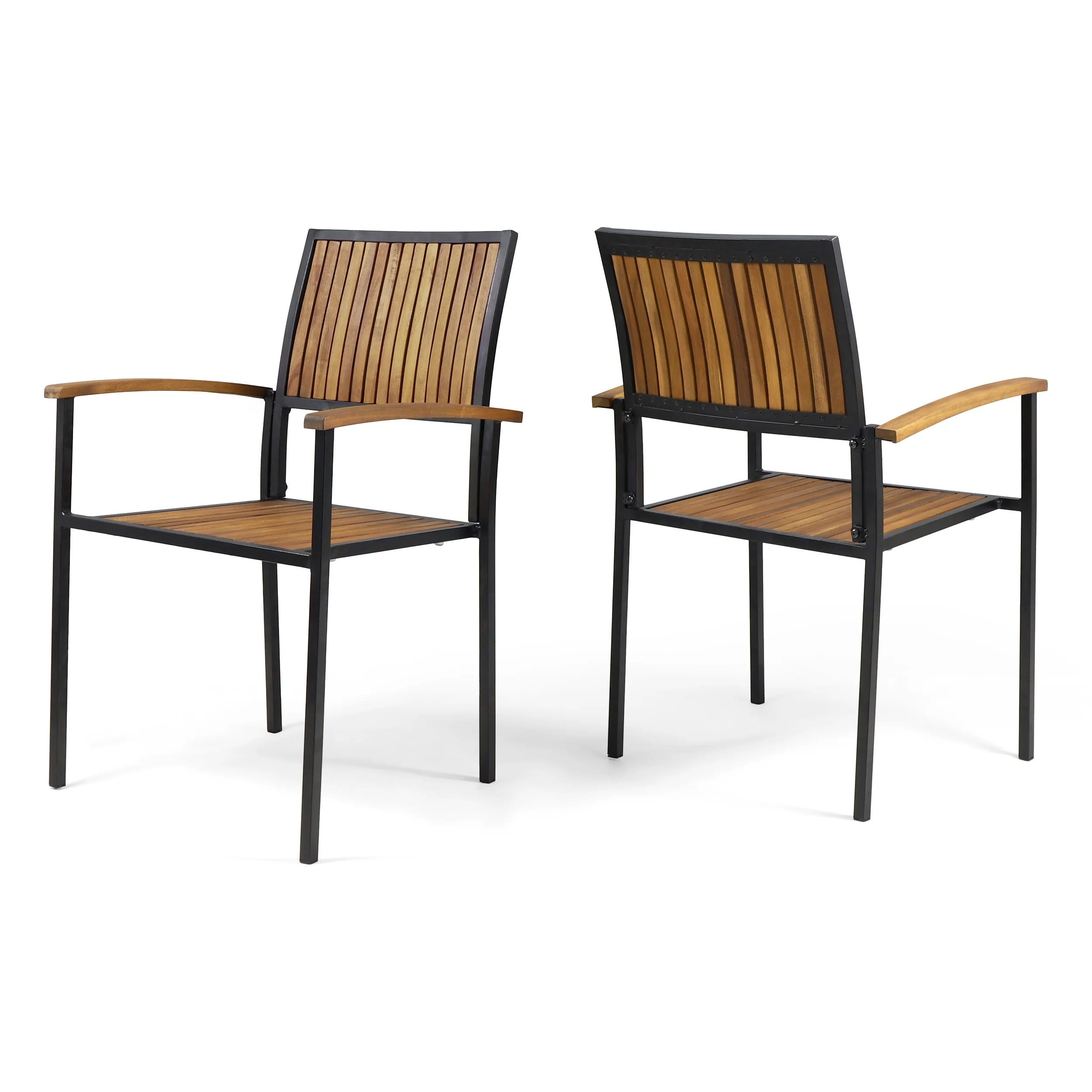Owen Outdoor Wood and Iron Dining Chair (Set of 2) - furnishings