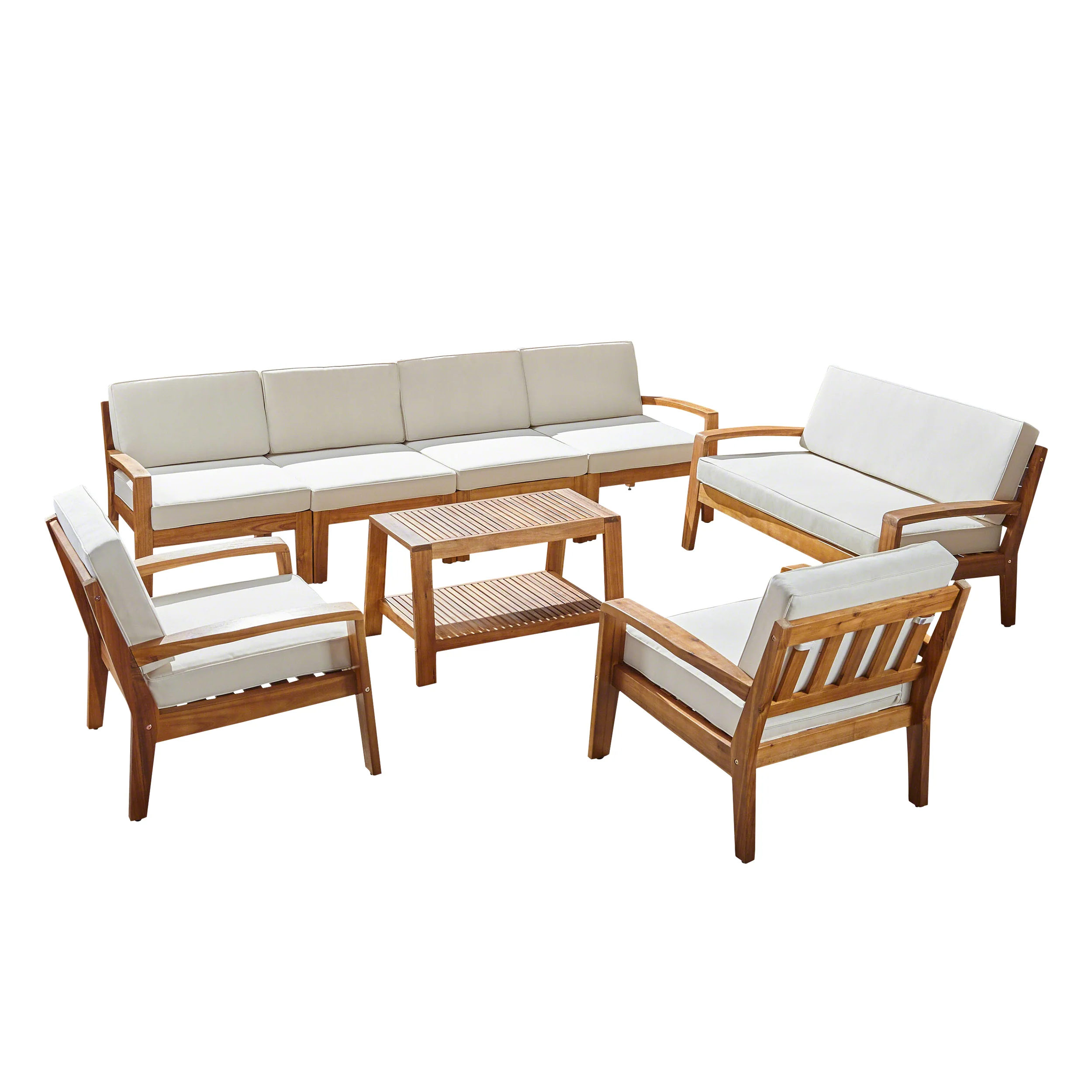 Giselle Outdoor Acacia Wood 8 Seater Sectional Chat Set with Coffee Table - furnishings