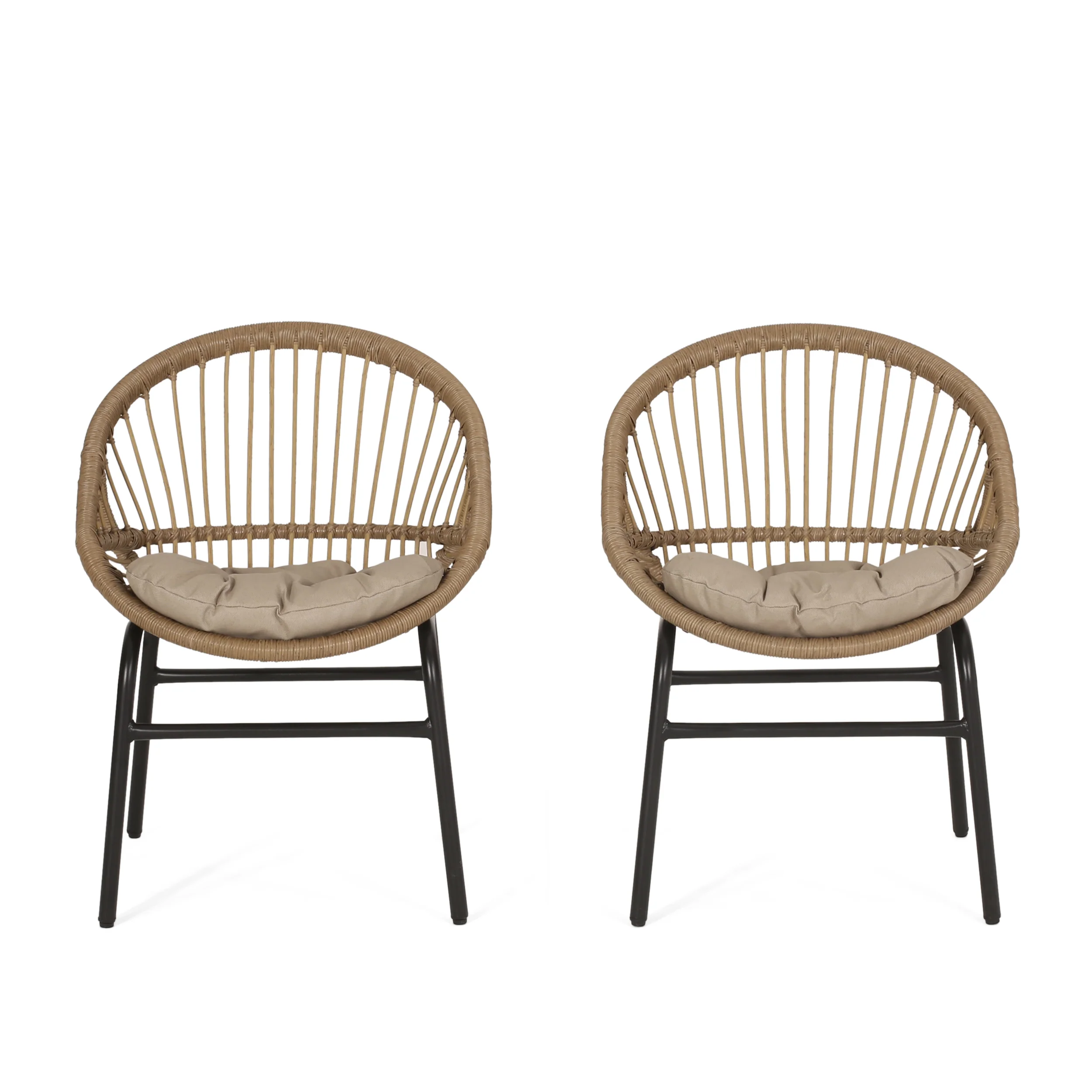 Dero Outdoor Wicker Dining Chairs with Cushion, Set of 2, Light Brown and Beige - furnishings