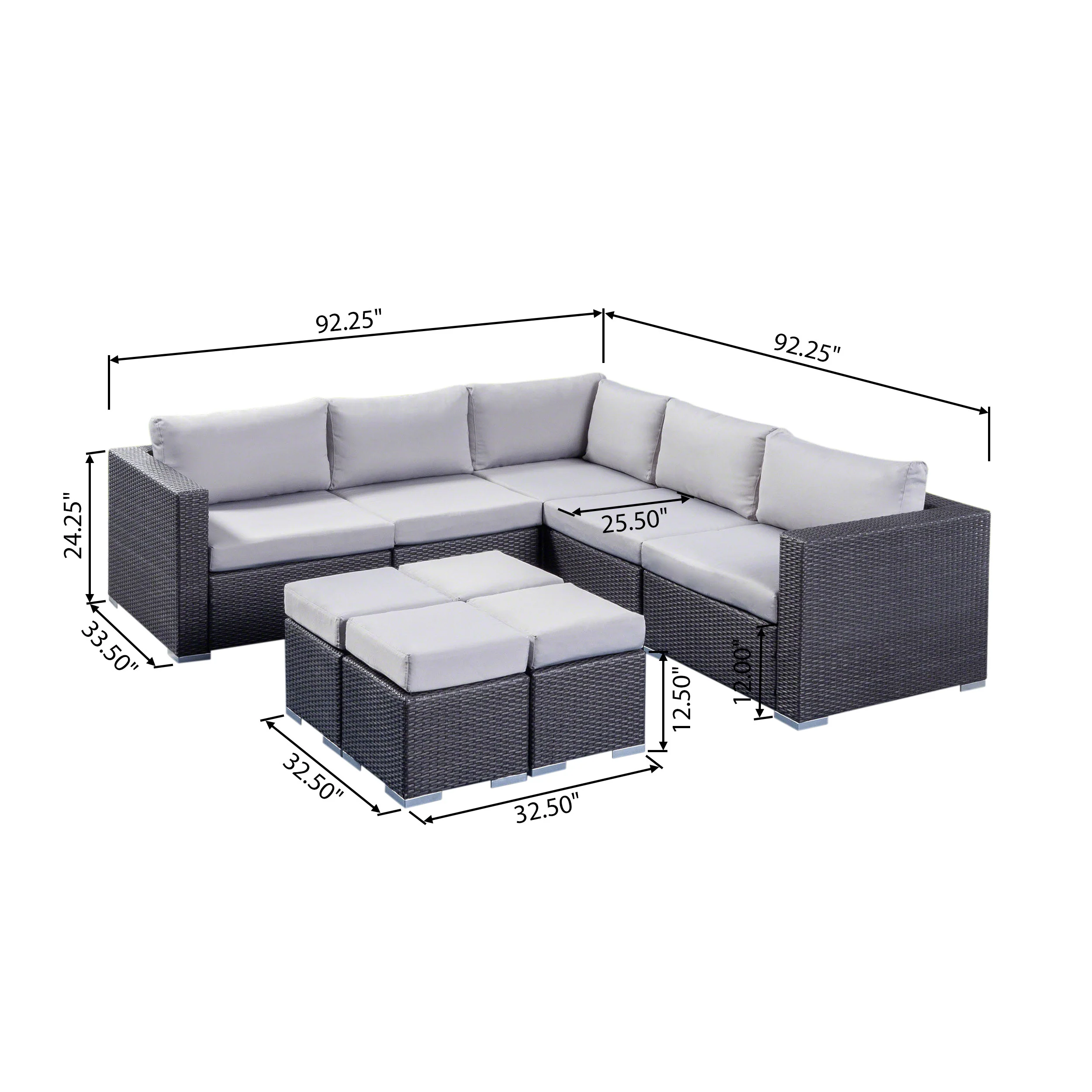 Tammy Rosa Outdoor 5 Seat Wicker Sectional Sofa Set with Aluminum Frame - furnishings