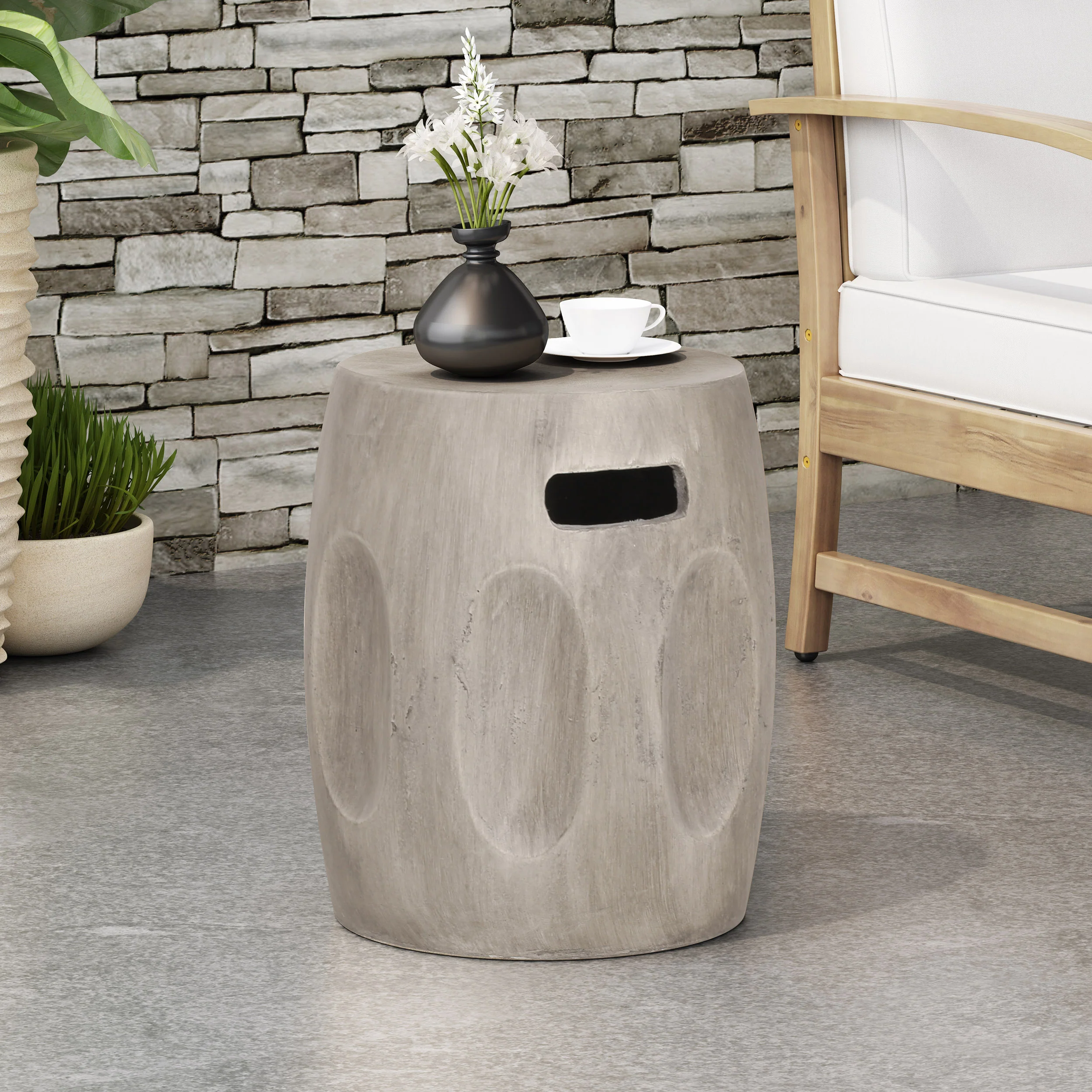 Riggs Outdoor Contemporary Lightweight Concrete Accent Side Table - furnishings