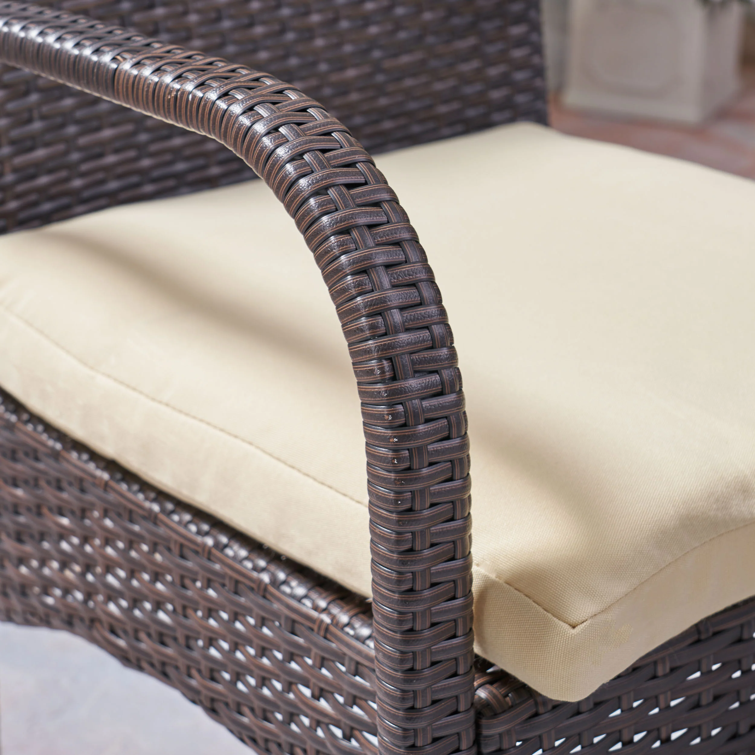 Kevin Outdoor 3 Piece Wicker Bistro Set, Multi Brown with Cream Cushion - furnishings