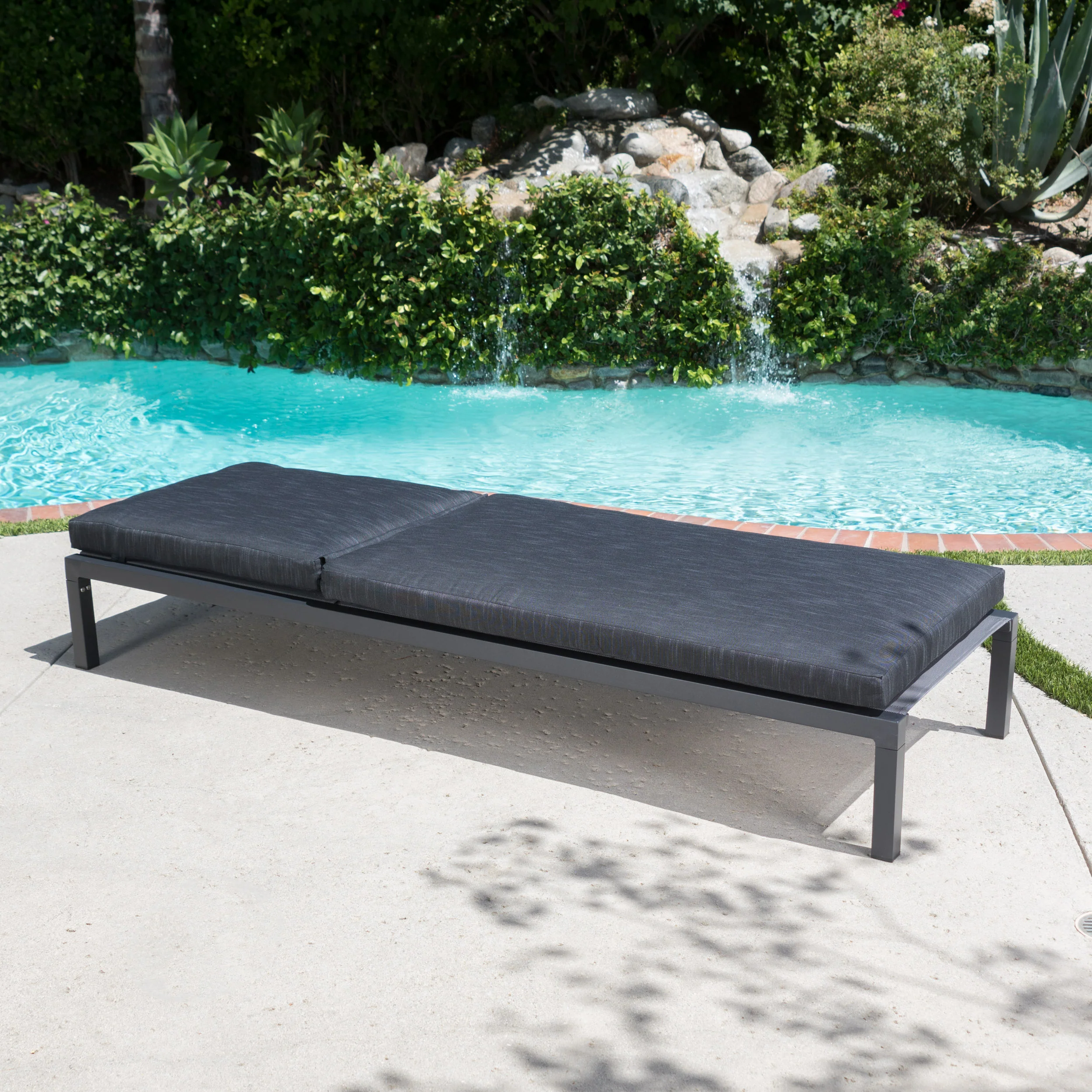 Nealie Outdoor Mesh Aluminum Frame Chaise Lounge w/ Water Resistant Cushion - furnishings