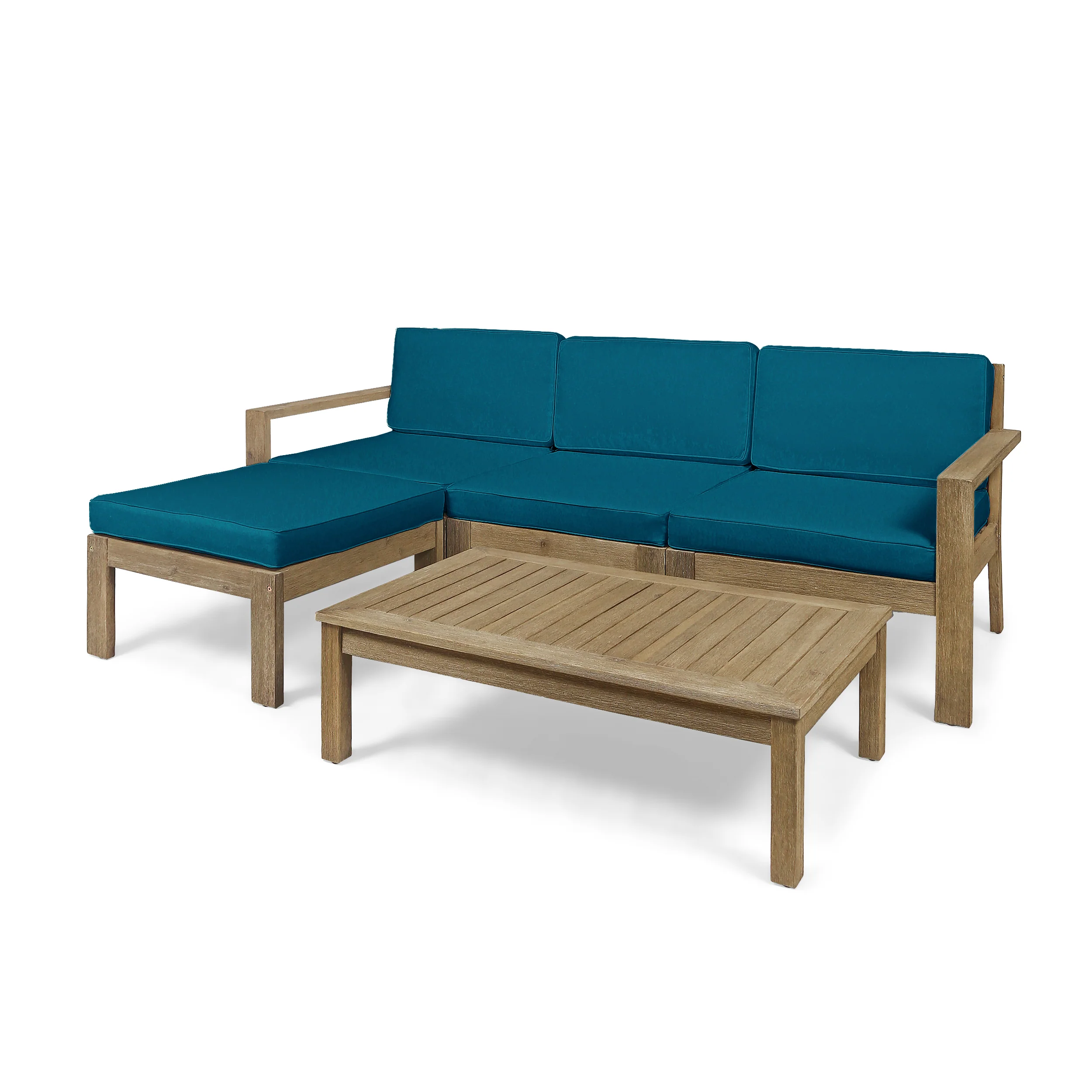 Makayla Ana Outdoor 3 Seater Acacia Wood Sofa Sectional with Cushions - furnishings