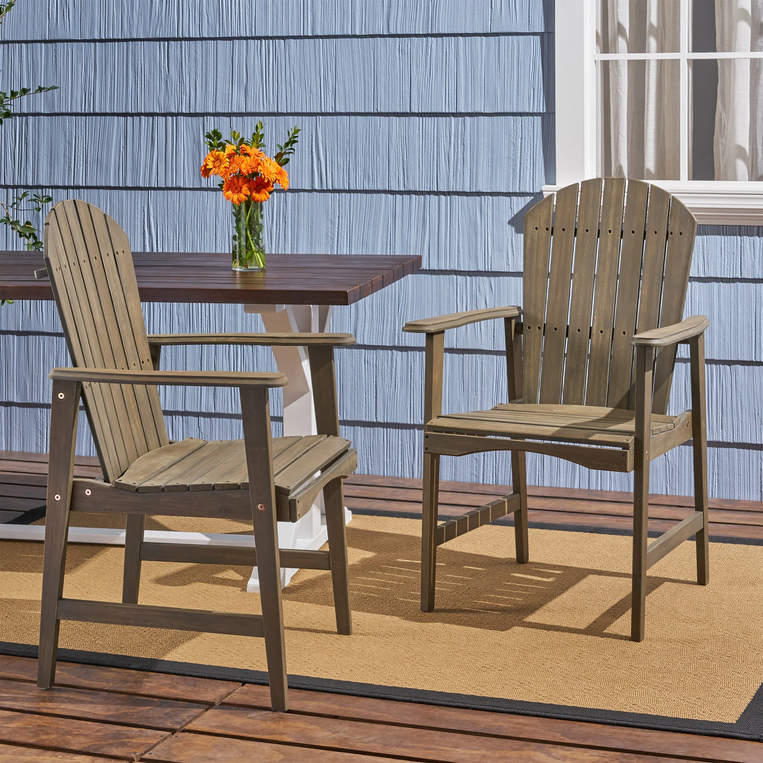 Easter Outdoor Weather Resistant Acacia Wood Adirondack Dining Chairs (Set of 2) - furnishings