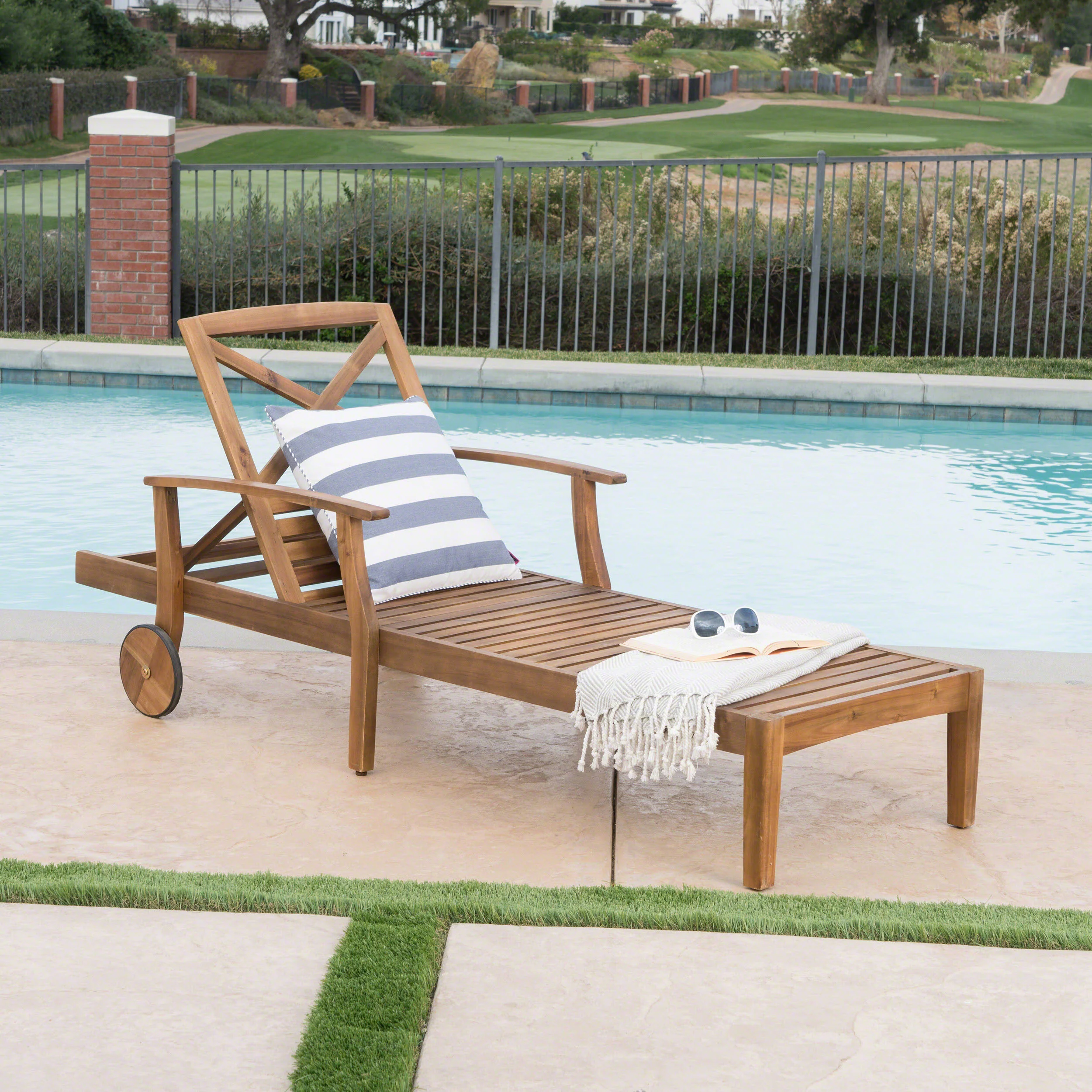 Thalia Outdoor Teak Finished Acacia Wood Chaise Lounge - furnishings